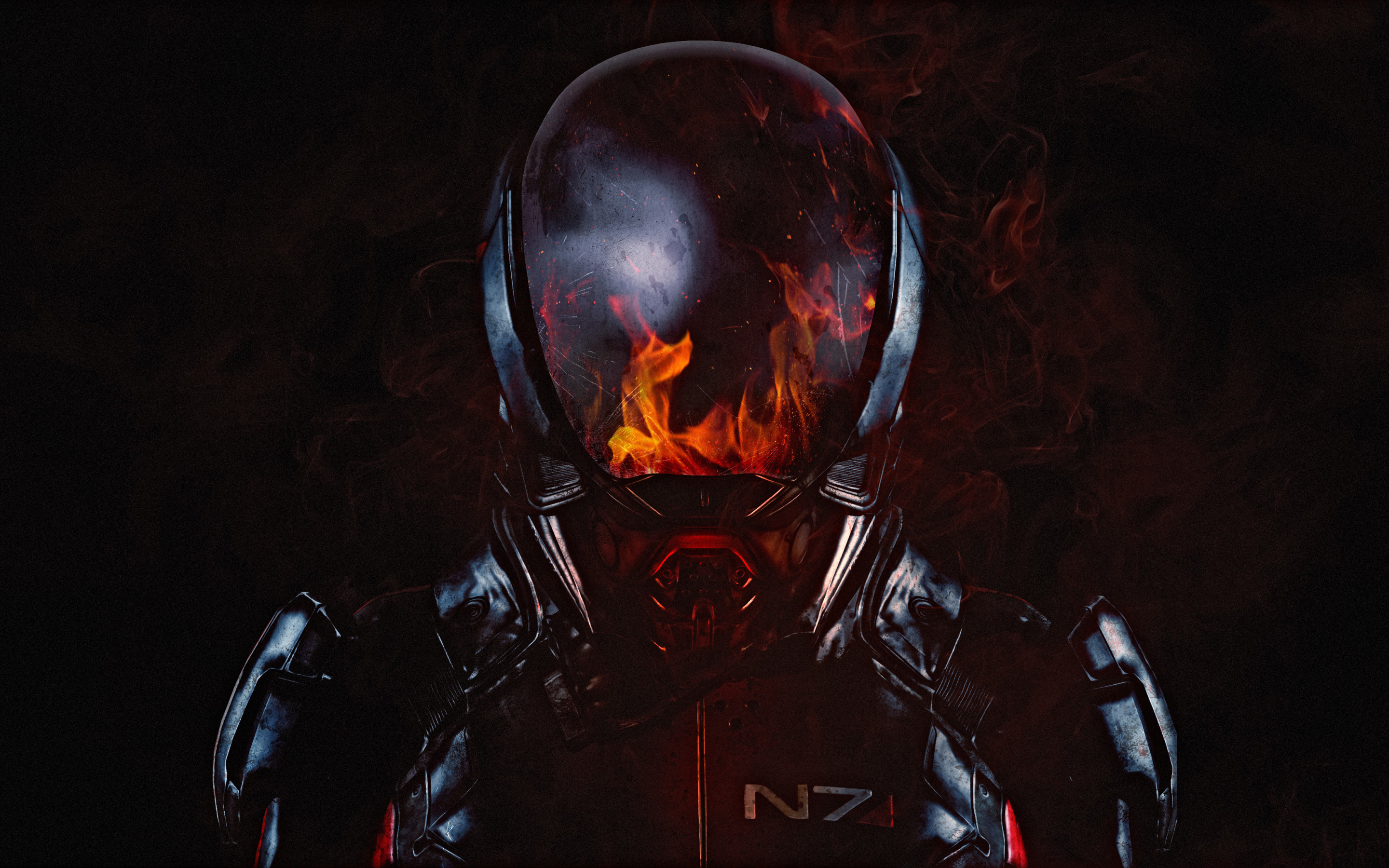 Mass Effect: Andromeda, N7, Soldier, flame, helmet, 2880x1800 wallpaper