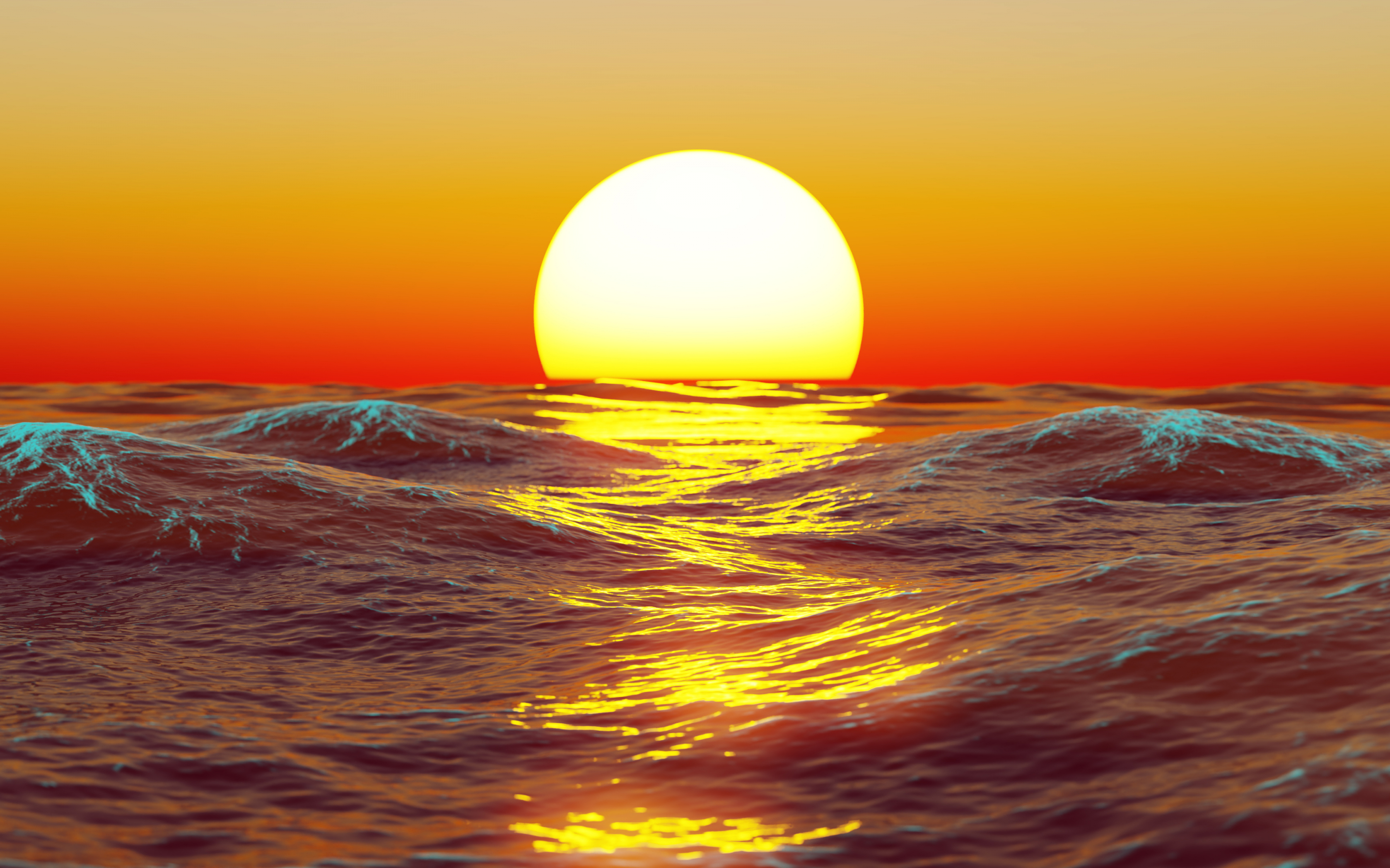 Seascape, sunset, sea surface, digital art, 2880x1800 wallpaper