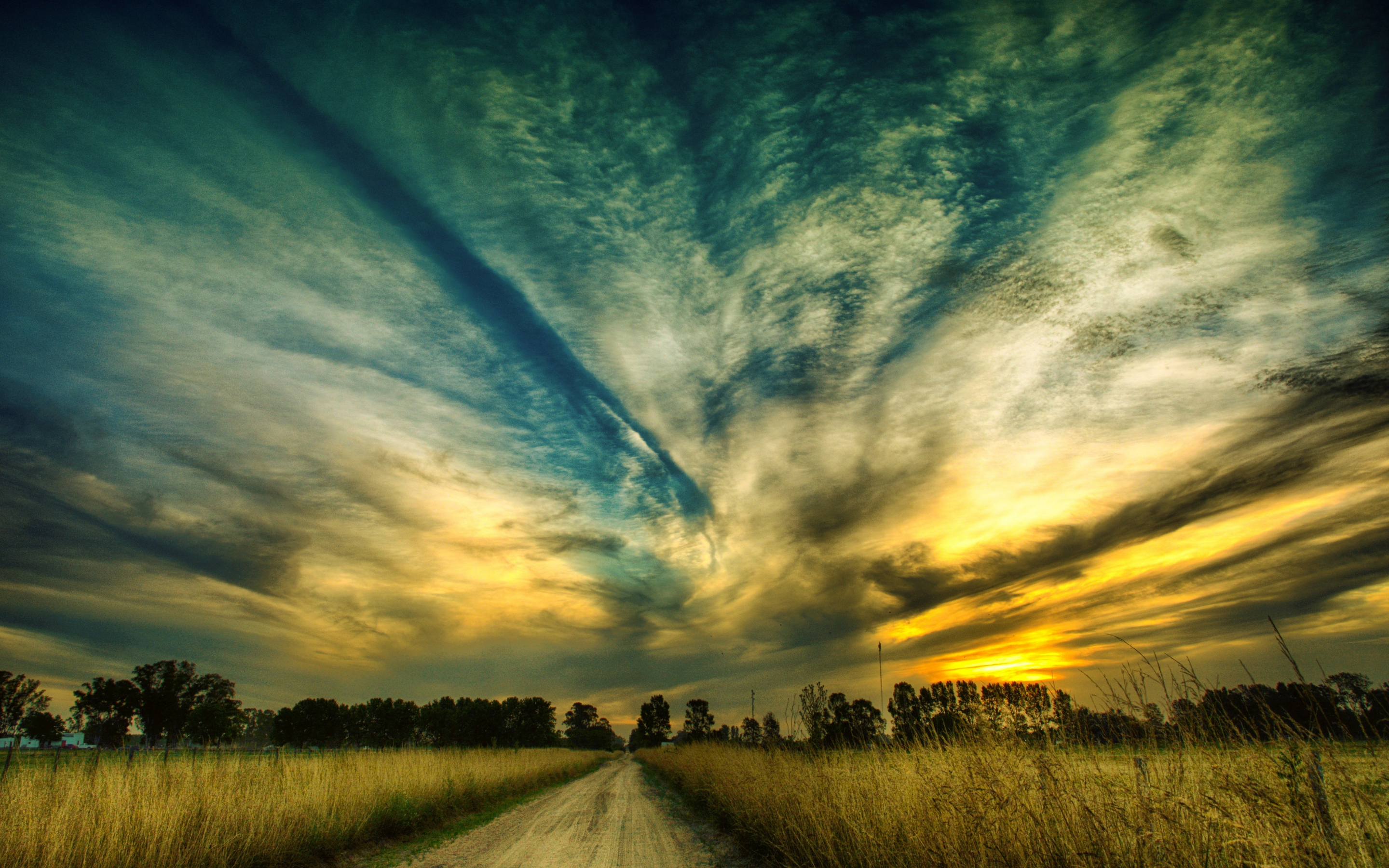 Sky, sunset, beautiful scenery, road, landscape, nature, 2880x1800 wallpaper