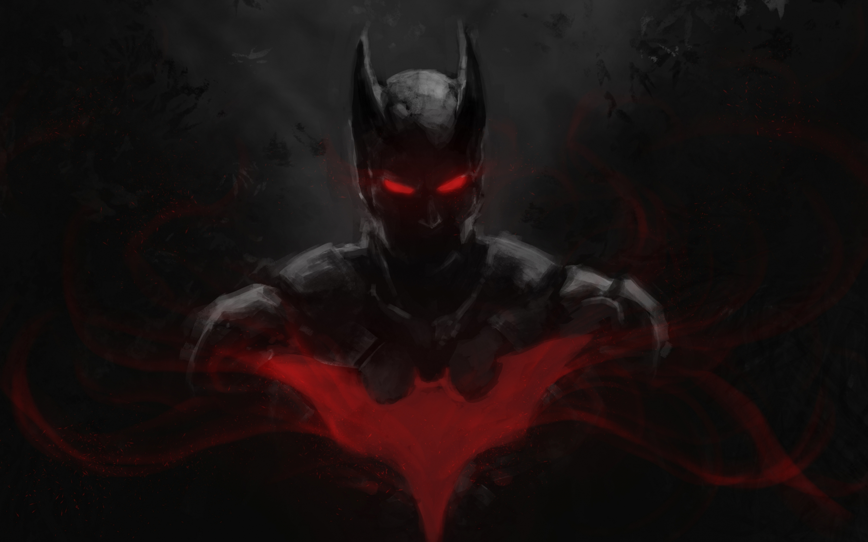 Red glowing eyes, Batman, dark, 2880x1800 wallpaper