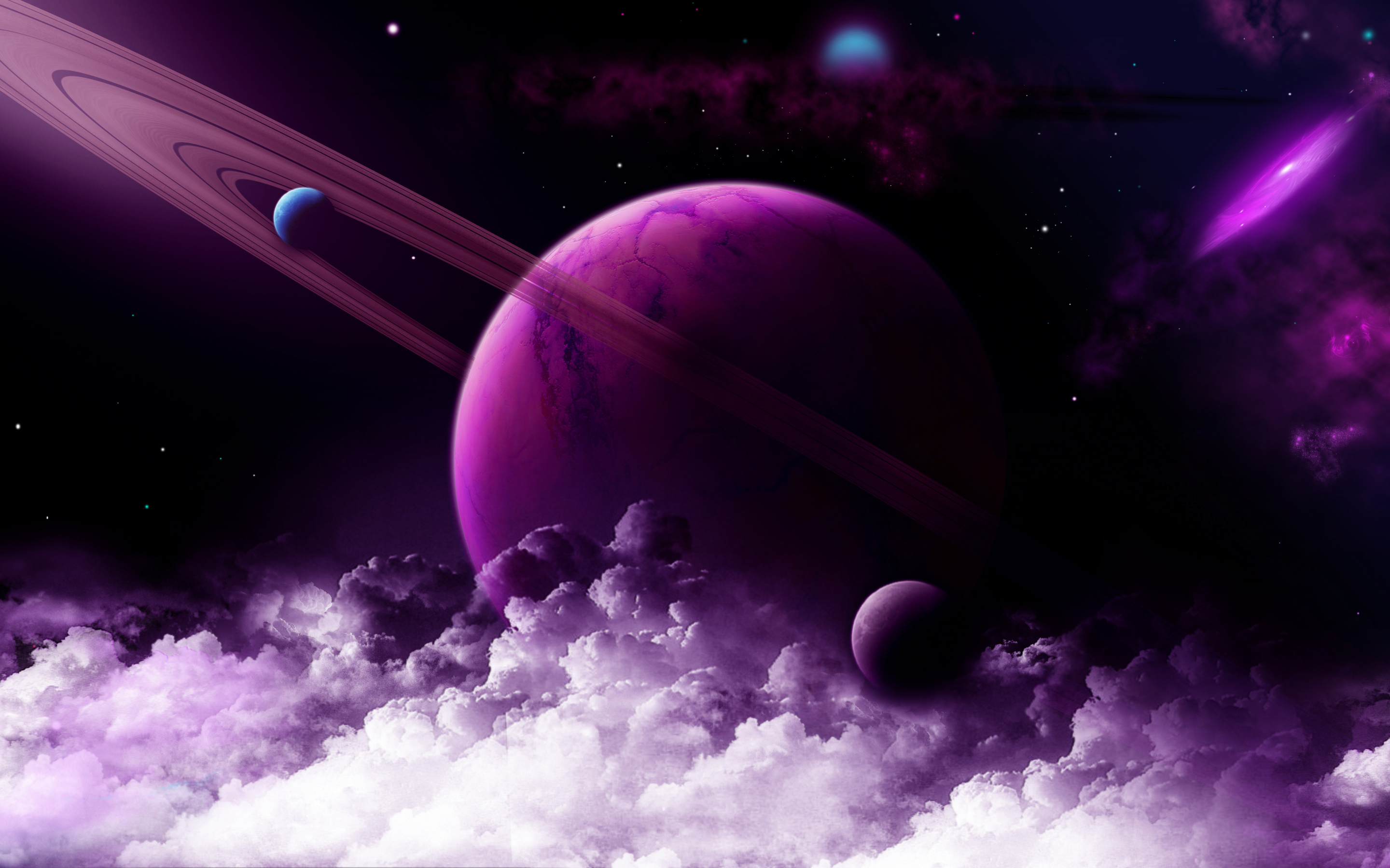 Planet ring, purple clouds, fantasy, space, art, 2880x1800 wallpaper