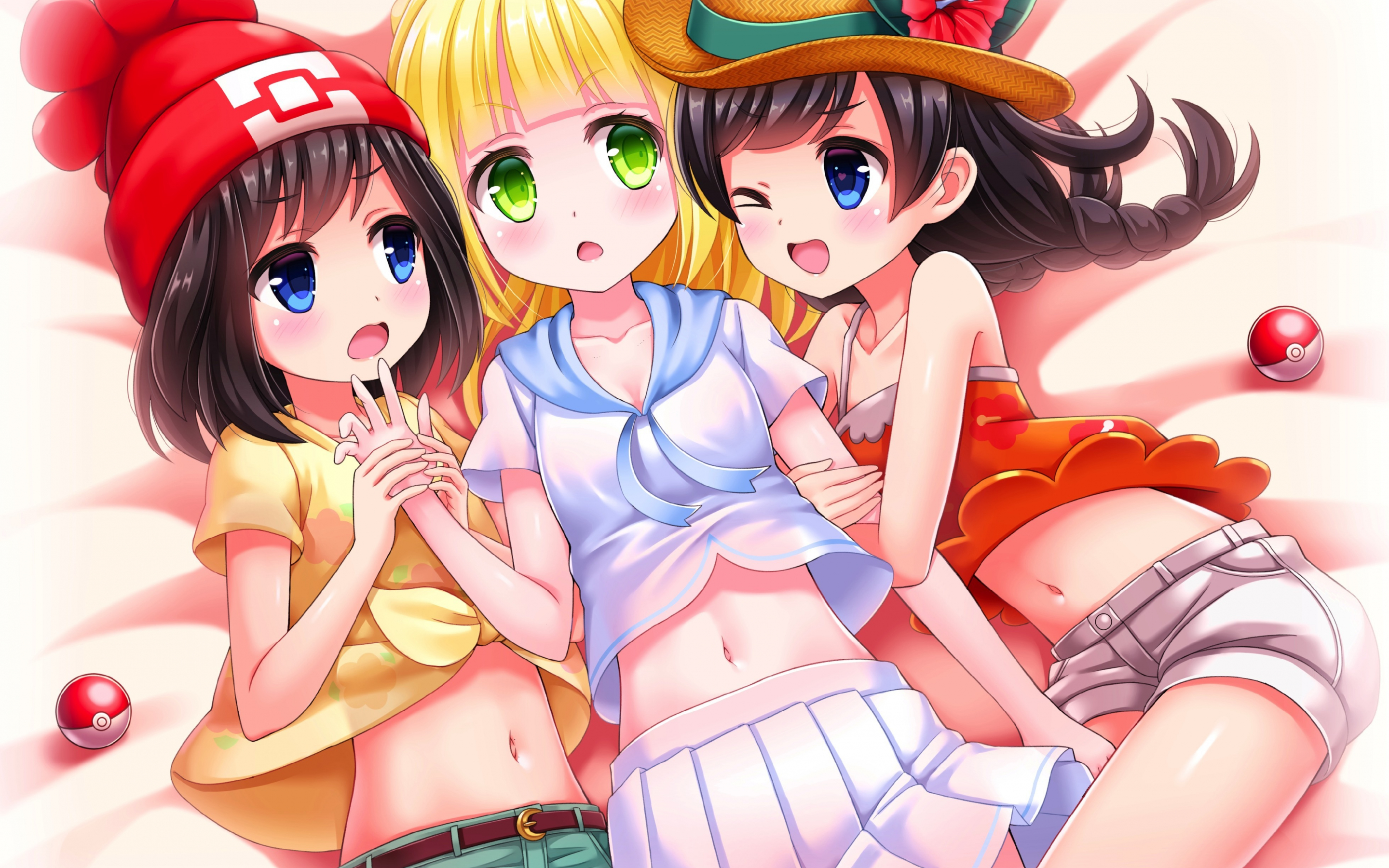 Pokémon, Lillie, mizuki, anime girls, lying down, 2880x1800 wallpaper