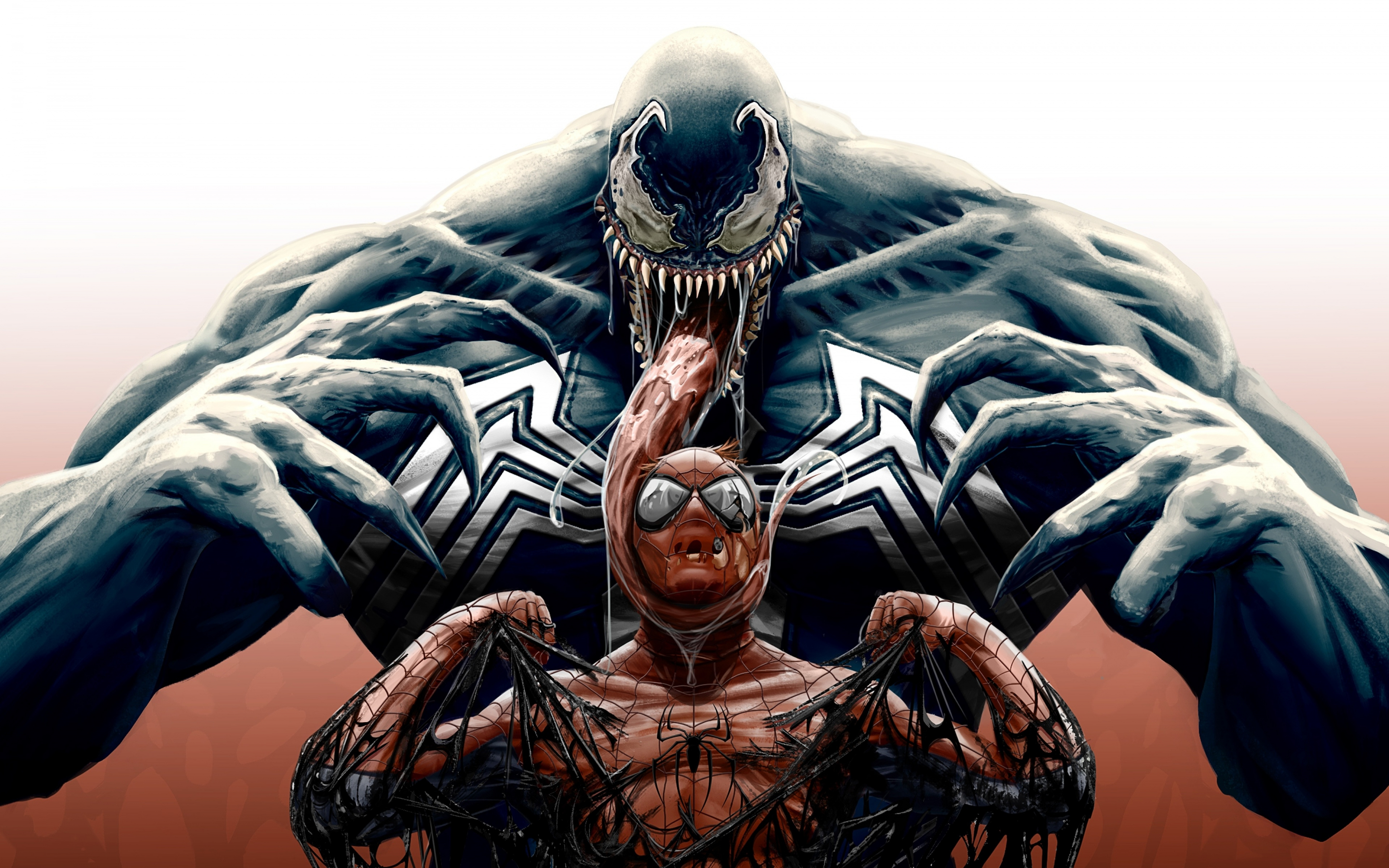 Spider-man, venom, marvel comics, superheroes, art, 2880x1800 wallpaper