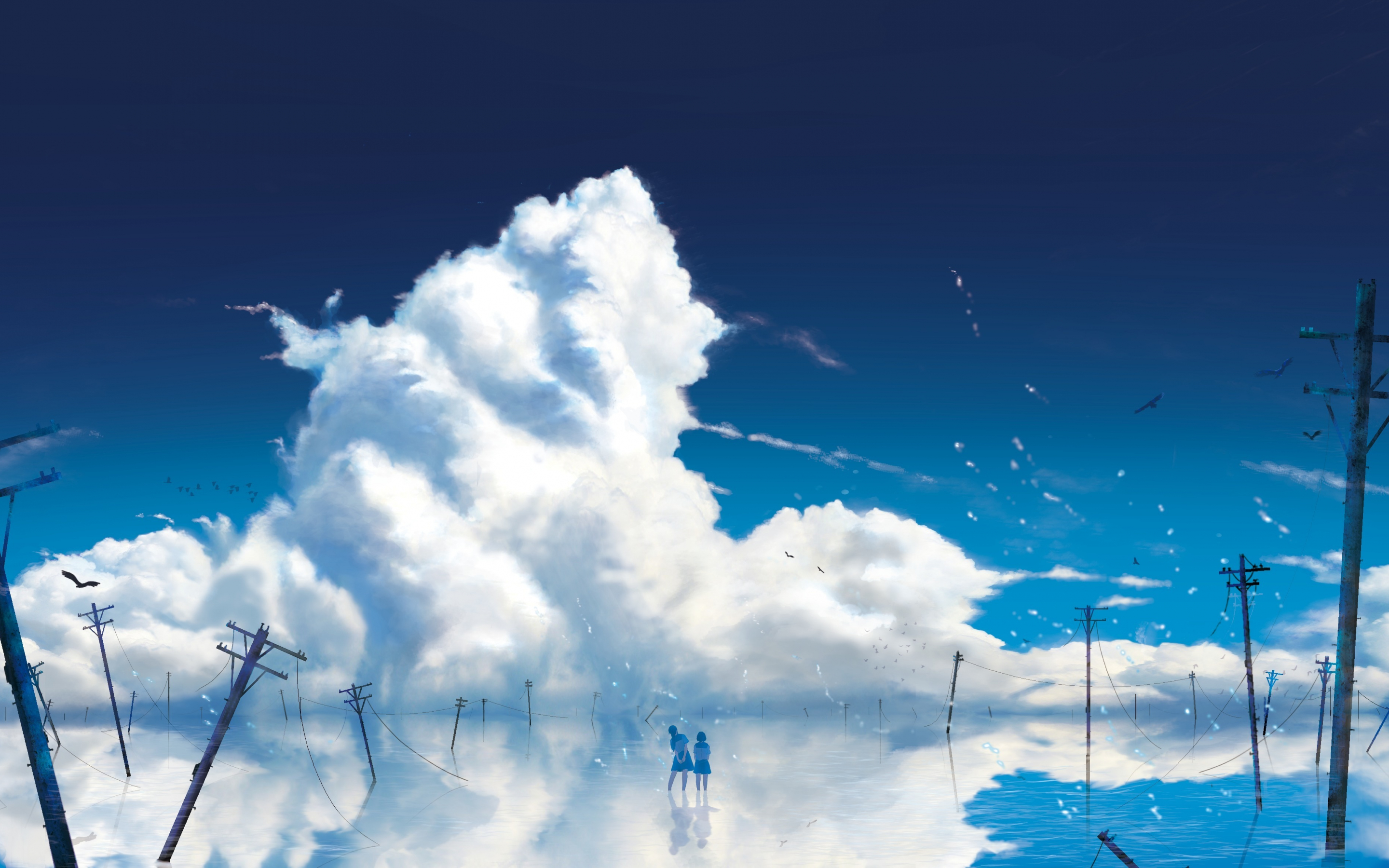 Anime girls, outdoor, clouds, 2880x1800 wallpaper