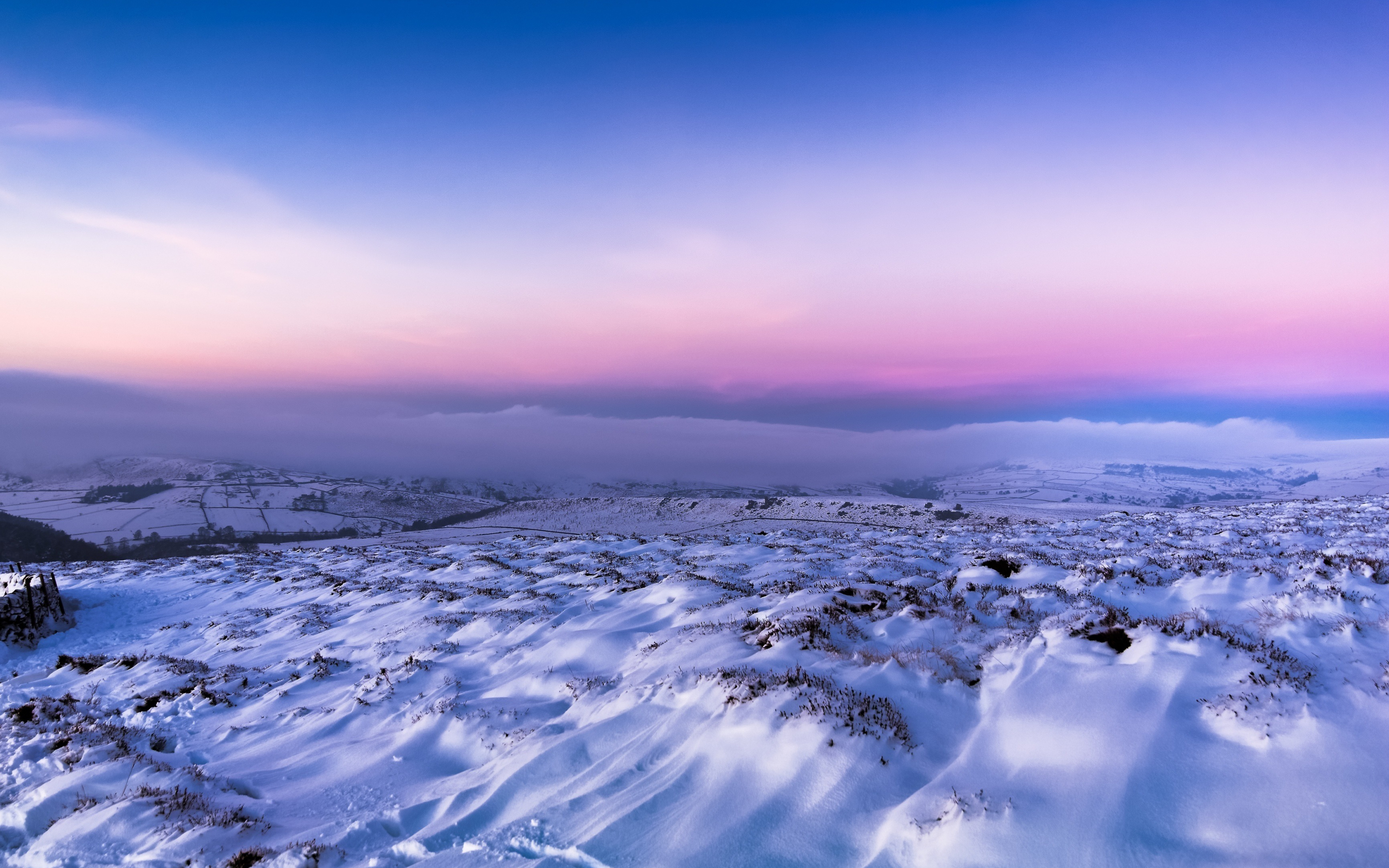 Snow, landscape, pink sunset, skyline, 2880x1800 wallpaper