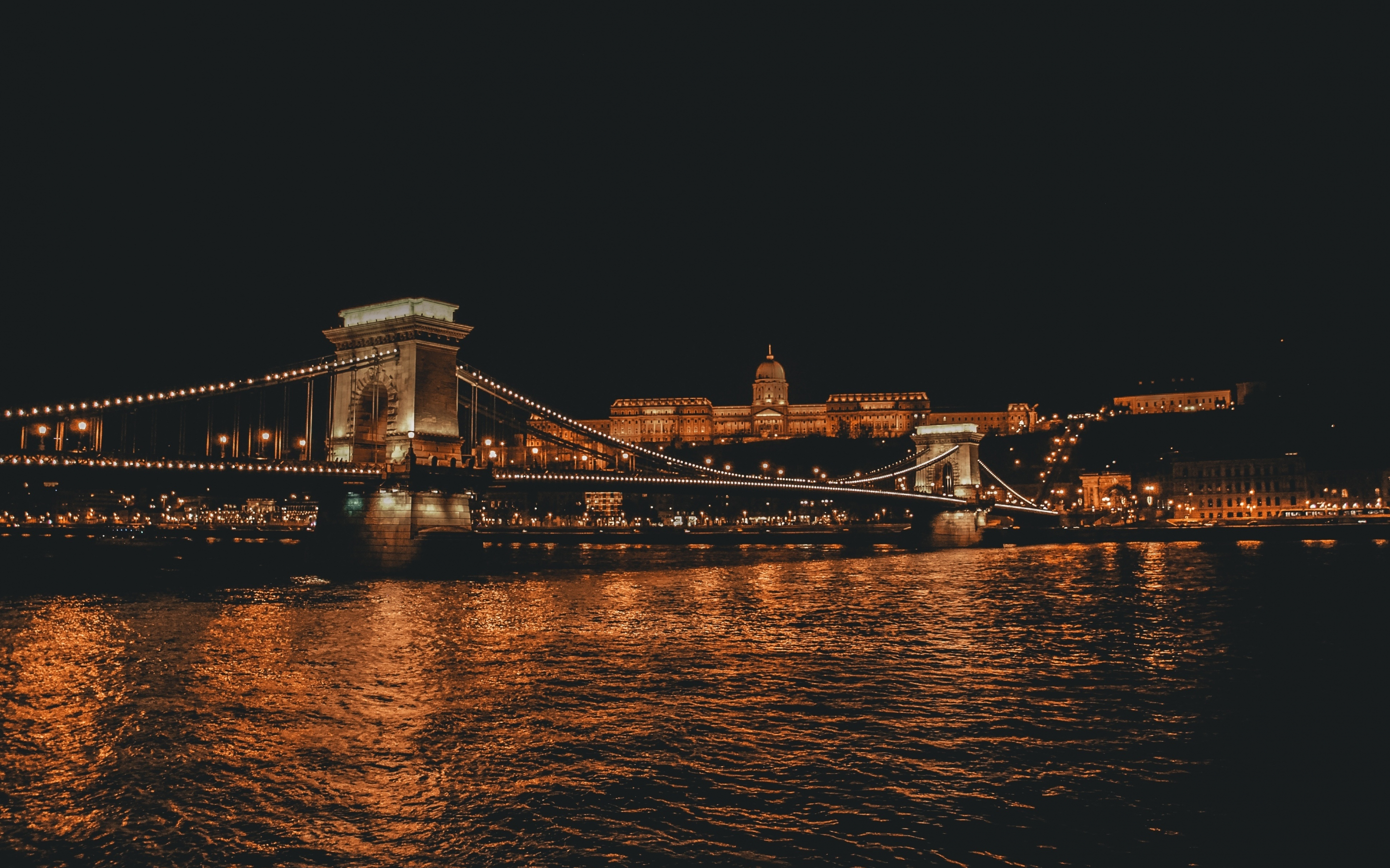 Budapest, city, bridge, night, 2880x1800 wallpaper