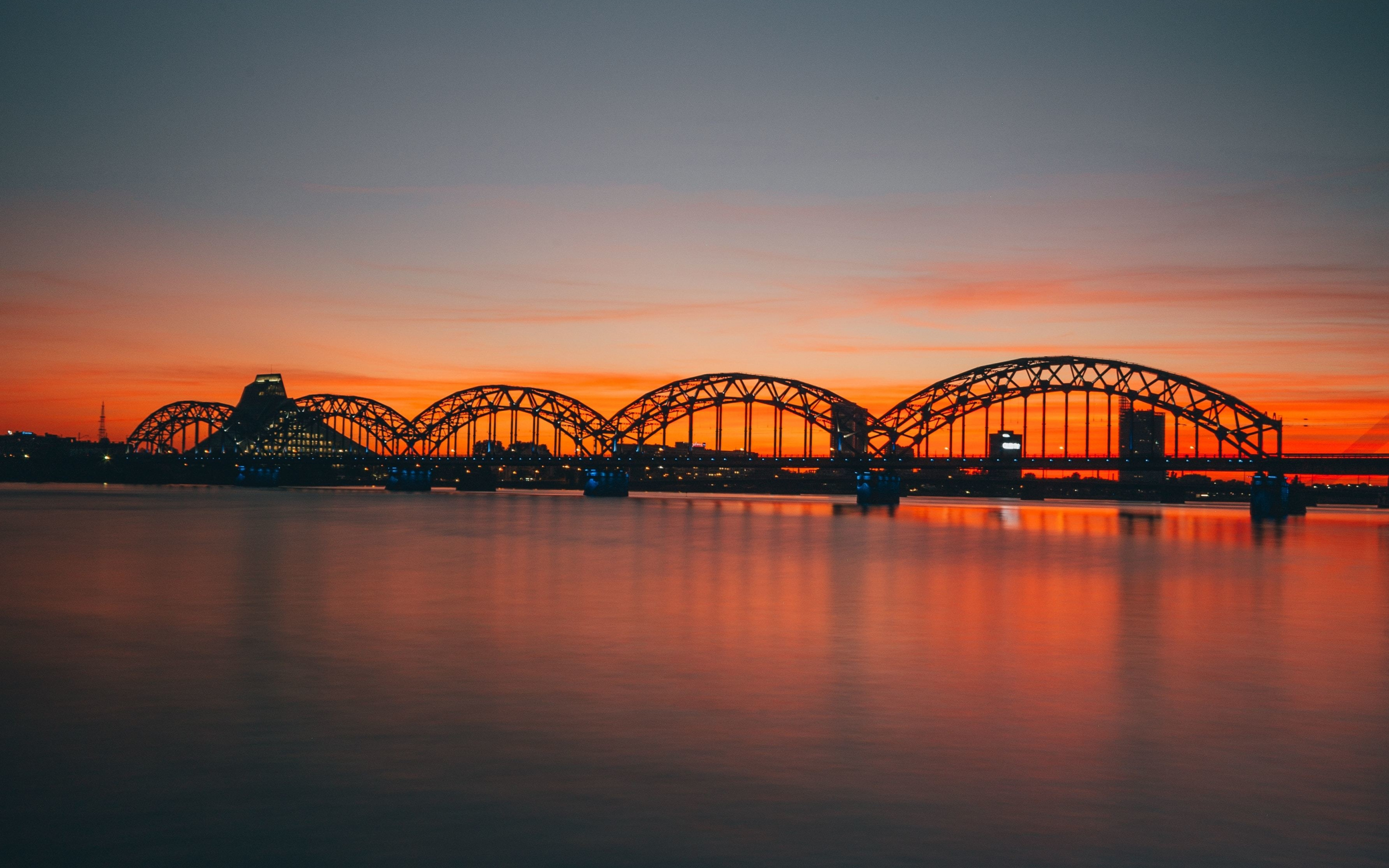 Bridge, sunset, silhouette, 2880x1800 wallpaper
