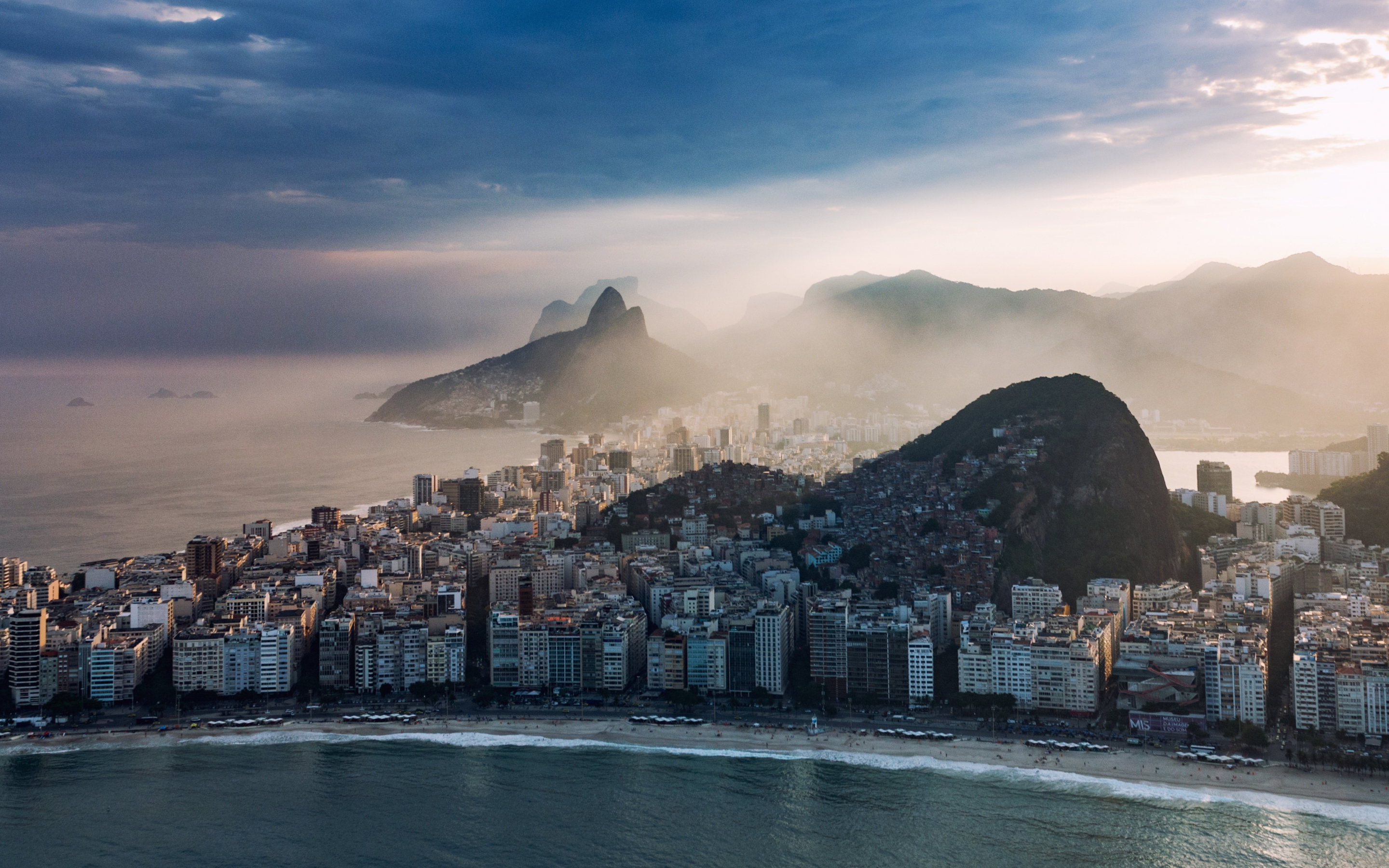 Rio de Janeiro, city, buildings and mountains, aerial view, 2880x1800 wallpaper