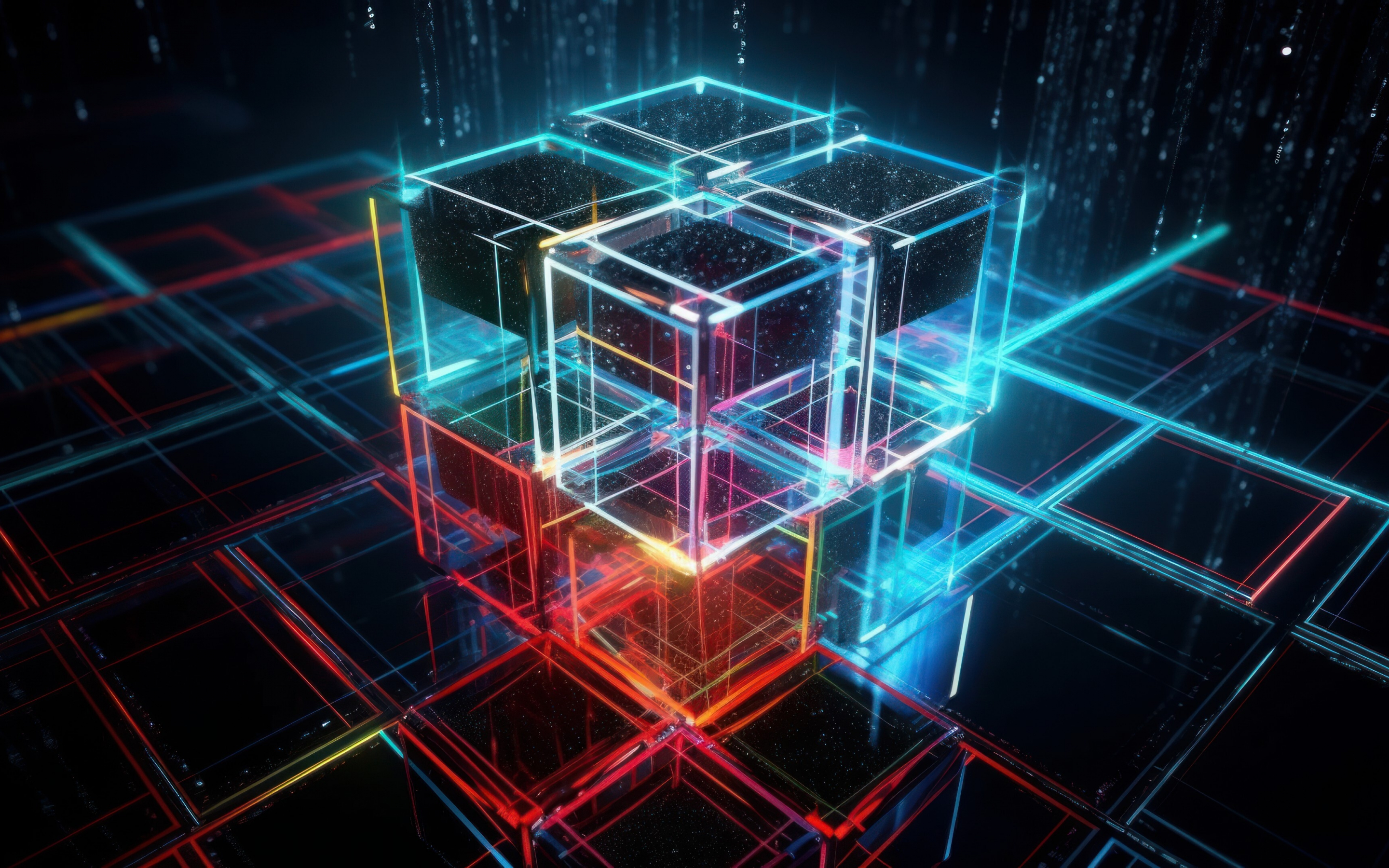 Shining and glowing edges of cubes, lines, 2880x1800 wallpaper