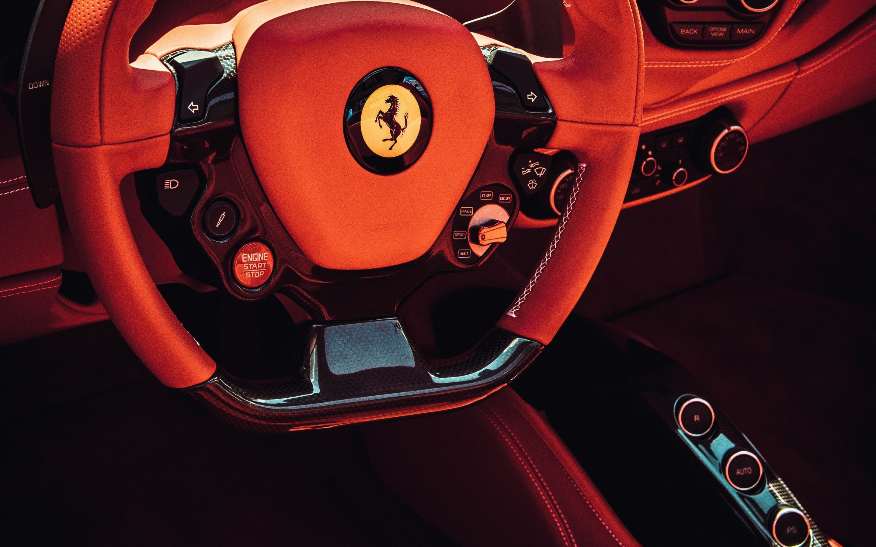 Ferrari car, steering, interior, 2880x1800 wallpaper