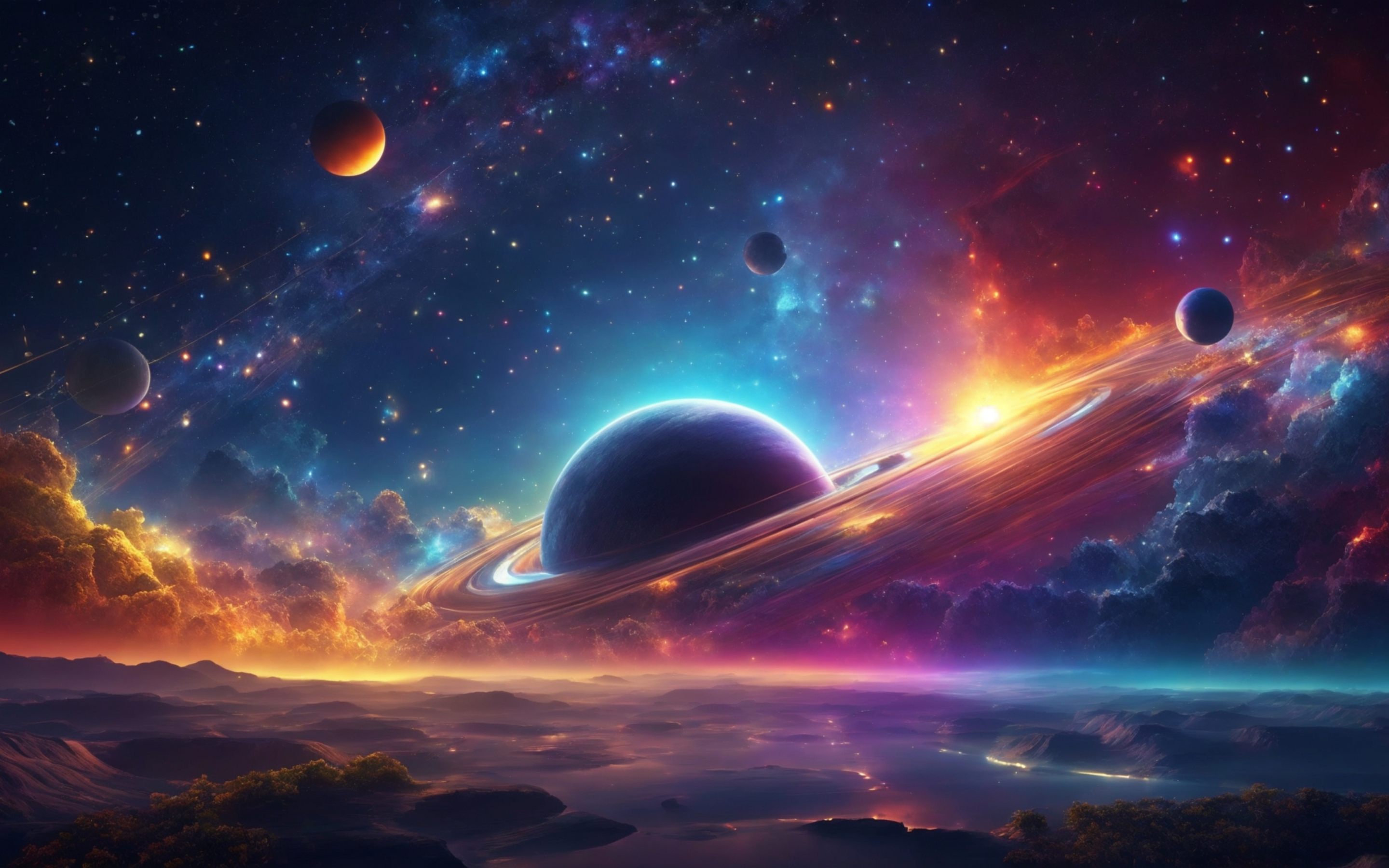 Celestial world, digital art, space colorful, clouds, 2880x1800 wallpaper