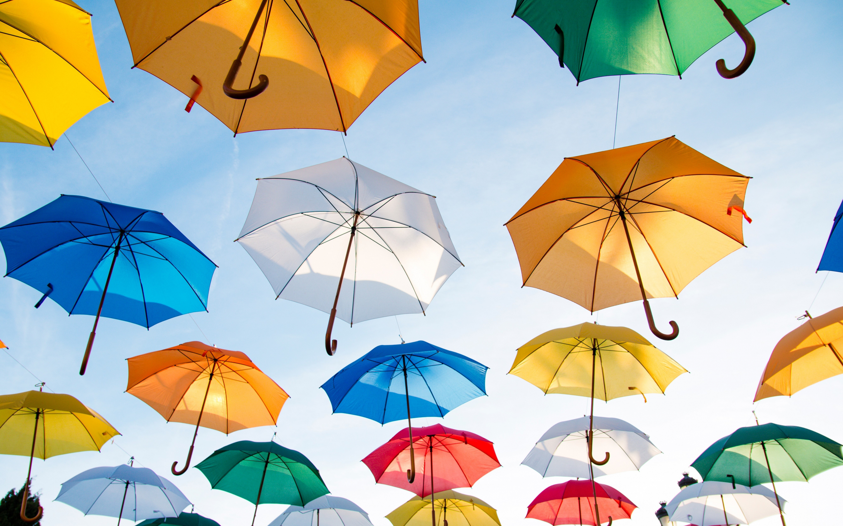 Umbrellas, decorations, colorful, carnival, 2880x1800 wallpaper