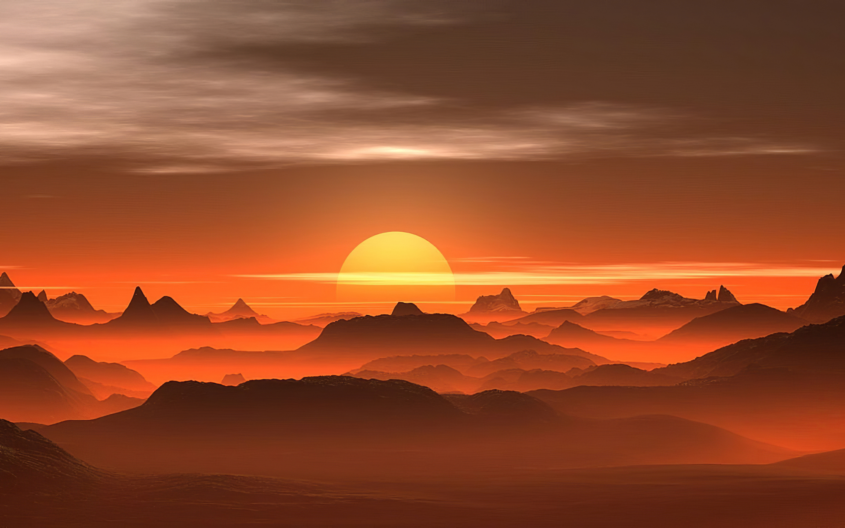 Sunset, mist, desert, horizon, 2880x1800 wallpaper