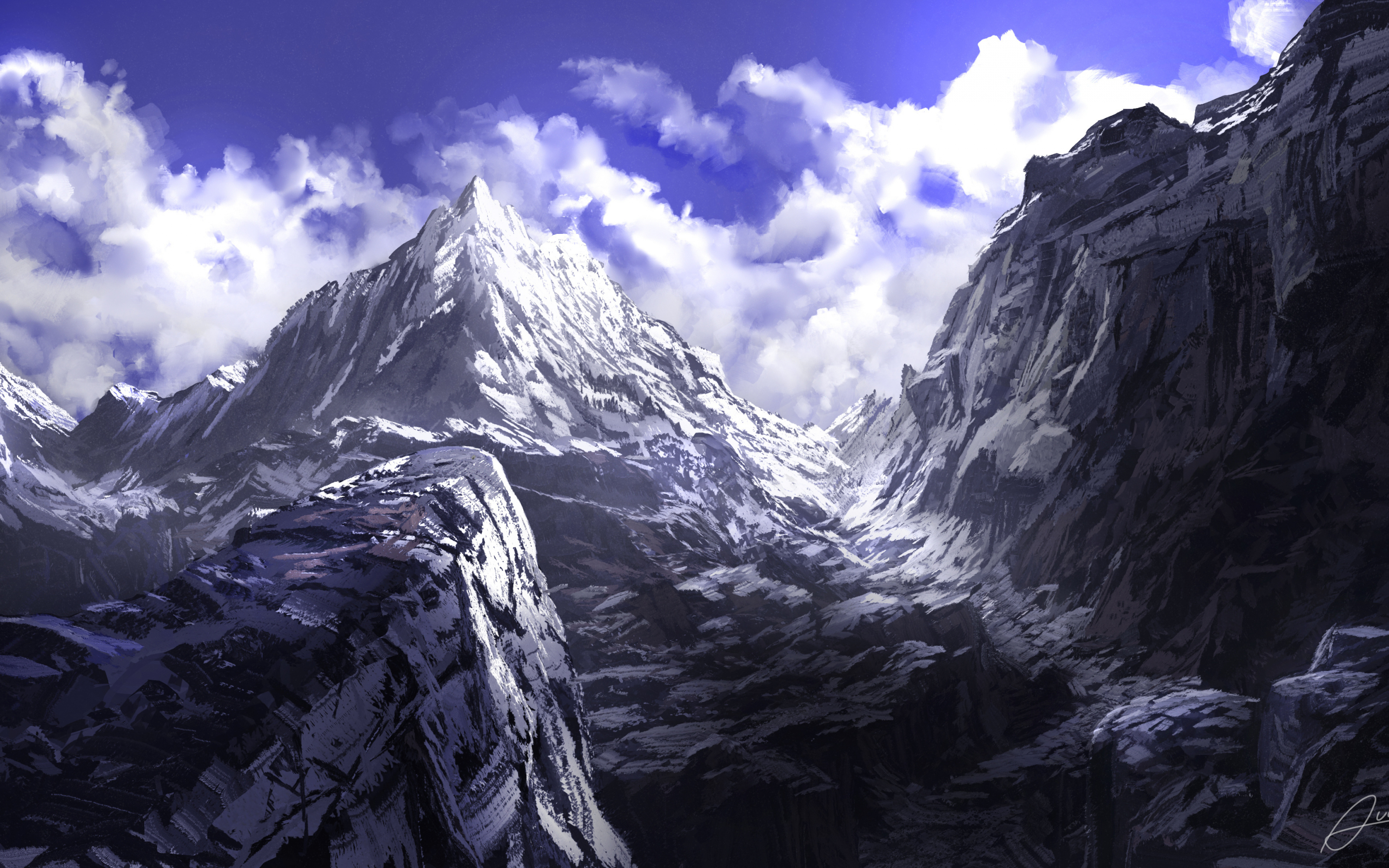 Anime, mountains, summit, art, 2880x1800 wallpaper