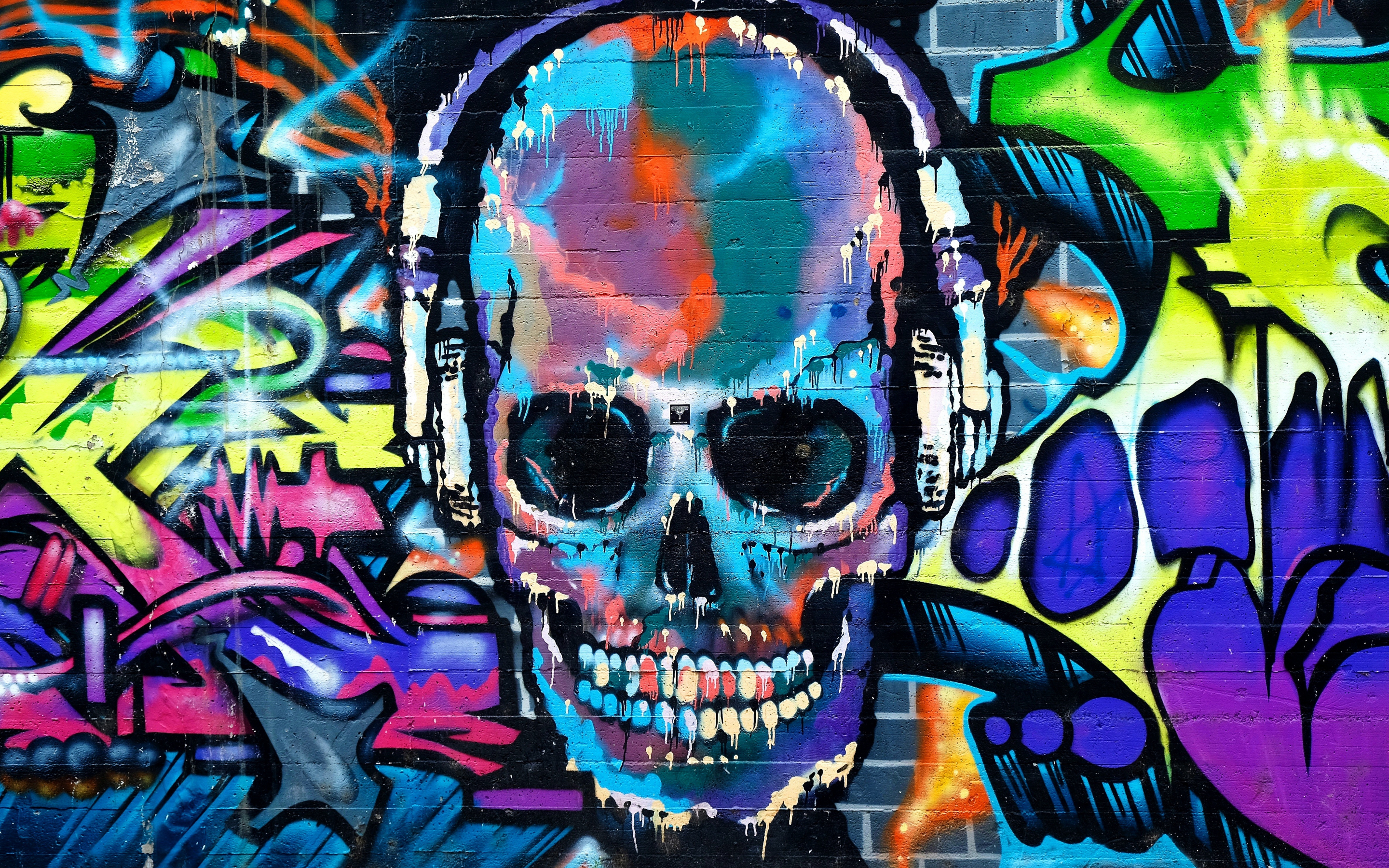 Graffiti, skull, colorful, street art, 2880x1800 wallpaper