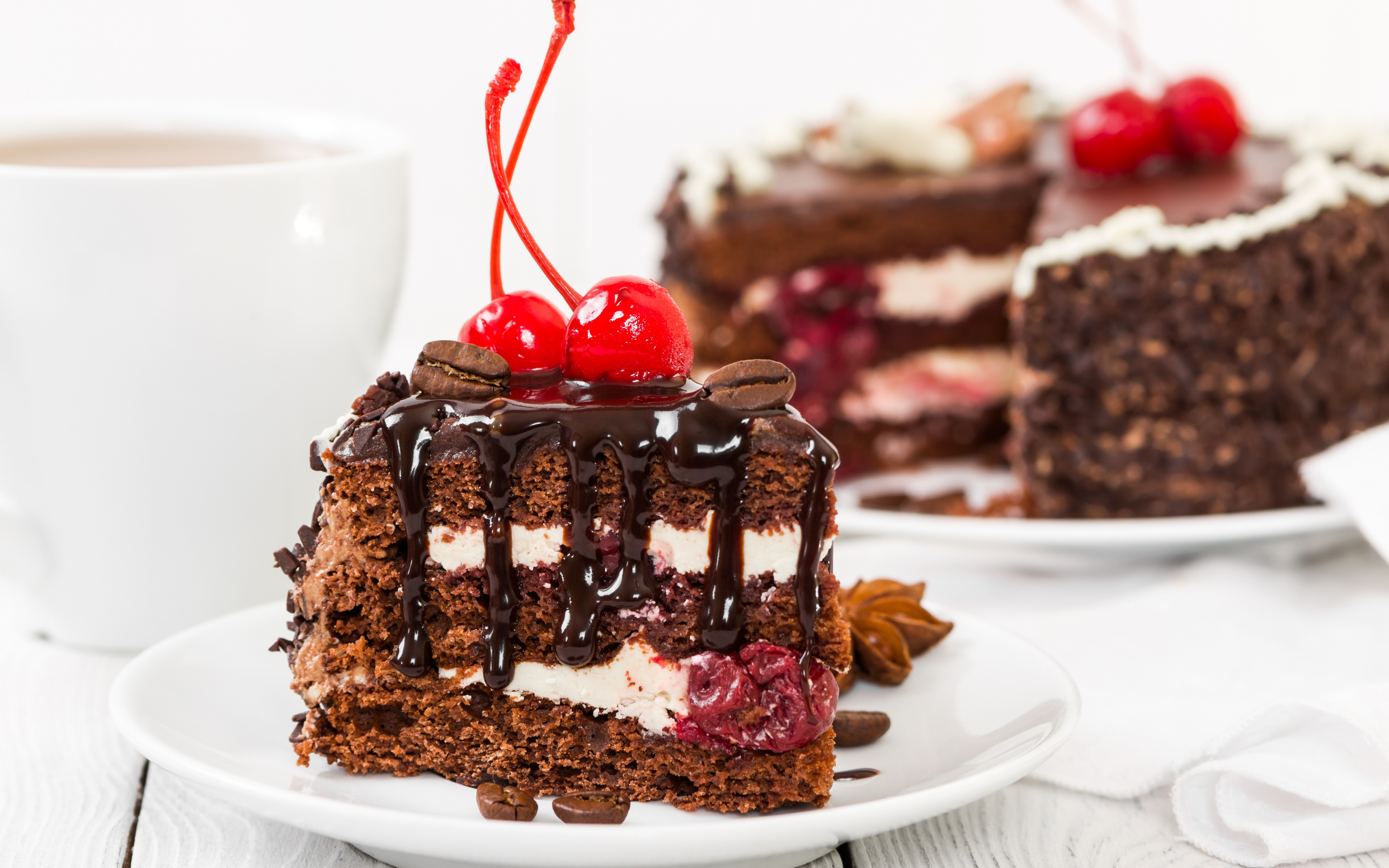 Cake, food, slice, dessert, cherry, 2880x1800 wallpaper