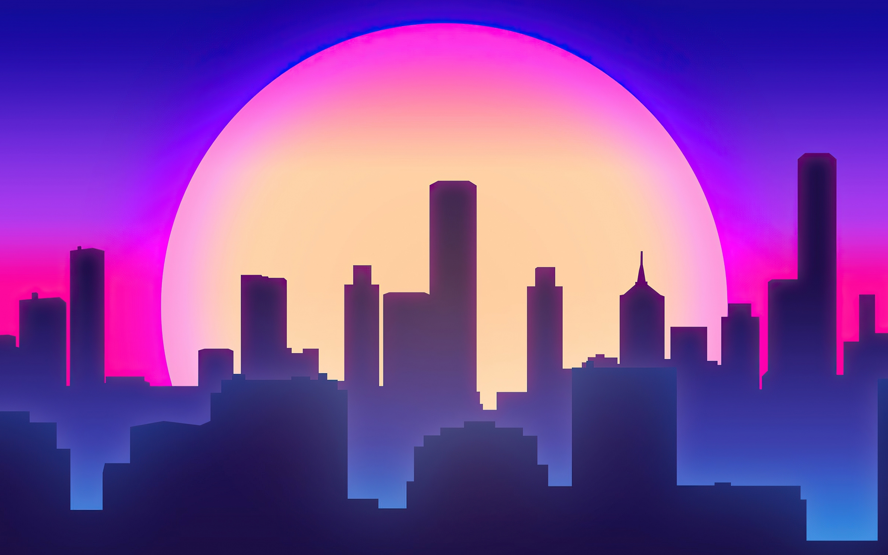 City vibes, synthwave, big moon, silhouette, 2880x1800 wallpaper