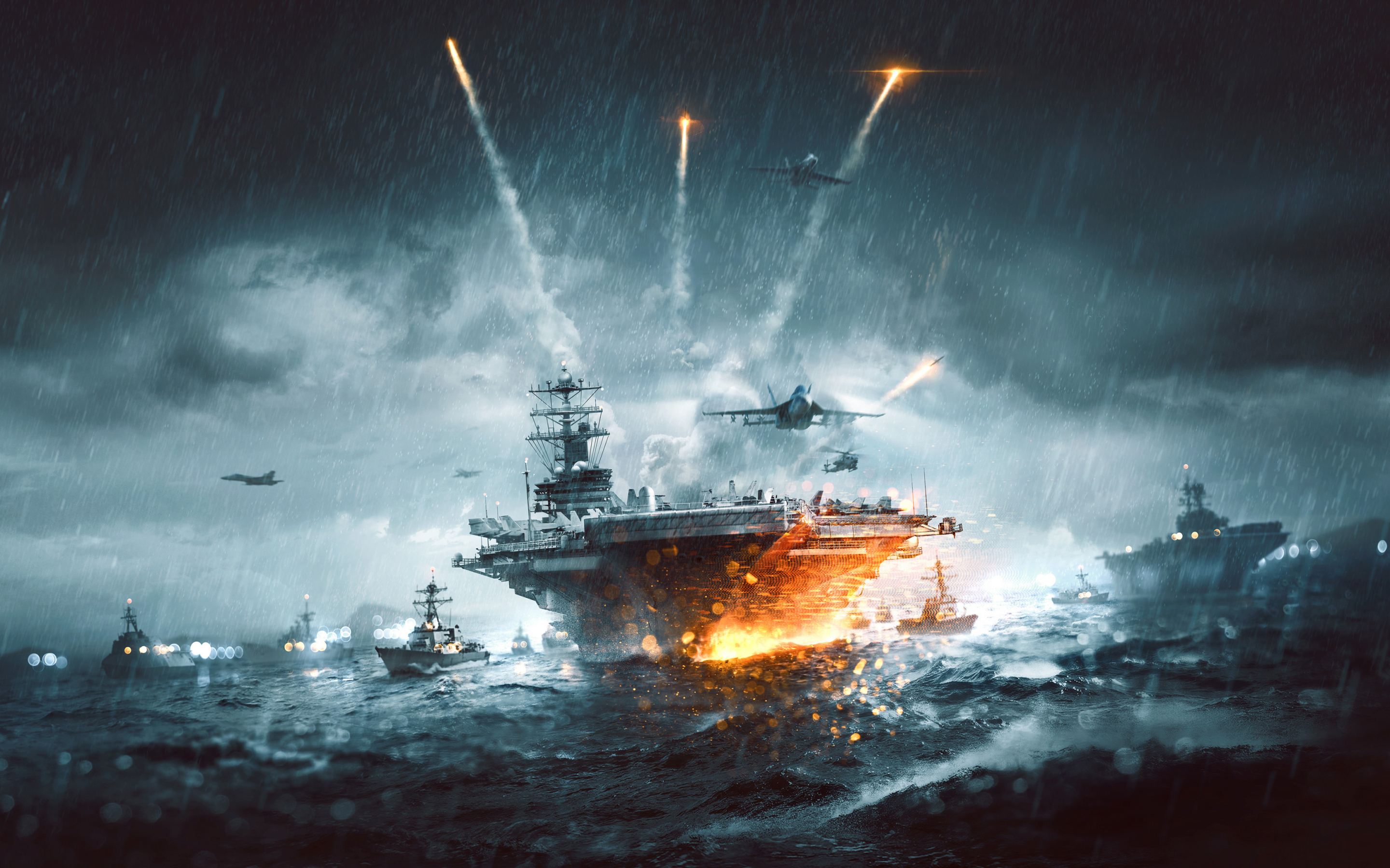 Warship, battle, video game, 2880x1800 wallpaper