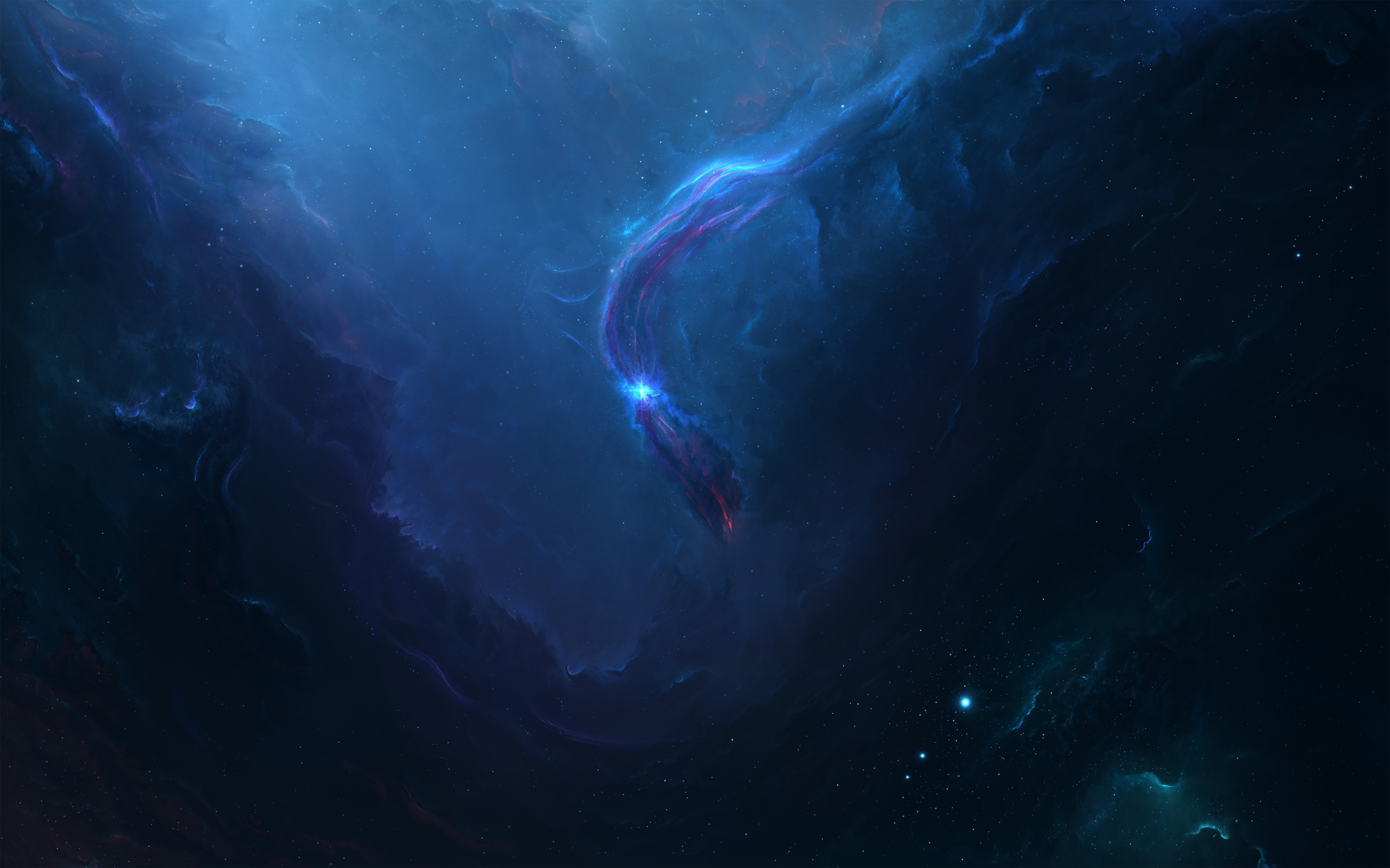 Blue nebula, space, dark, clouds, 2880x1800 wallpaper