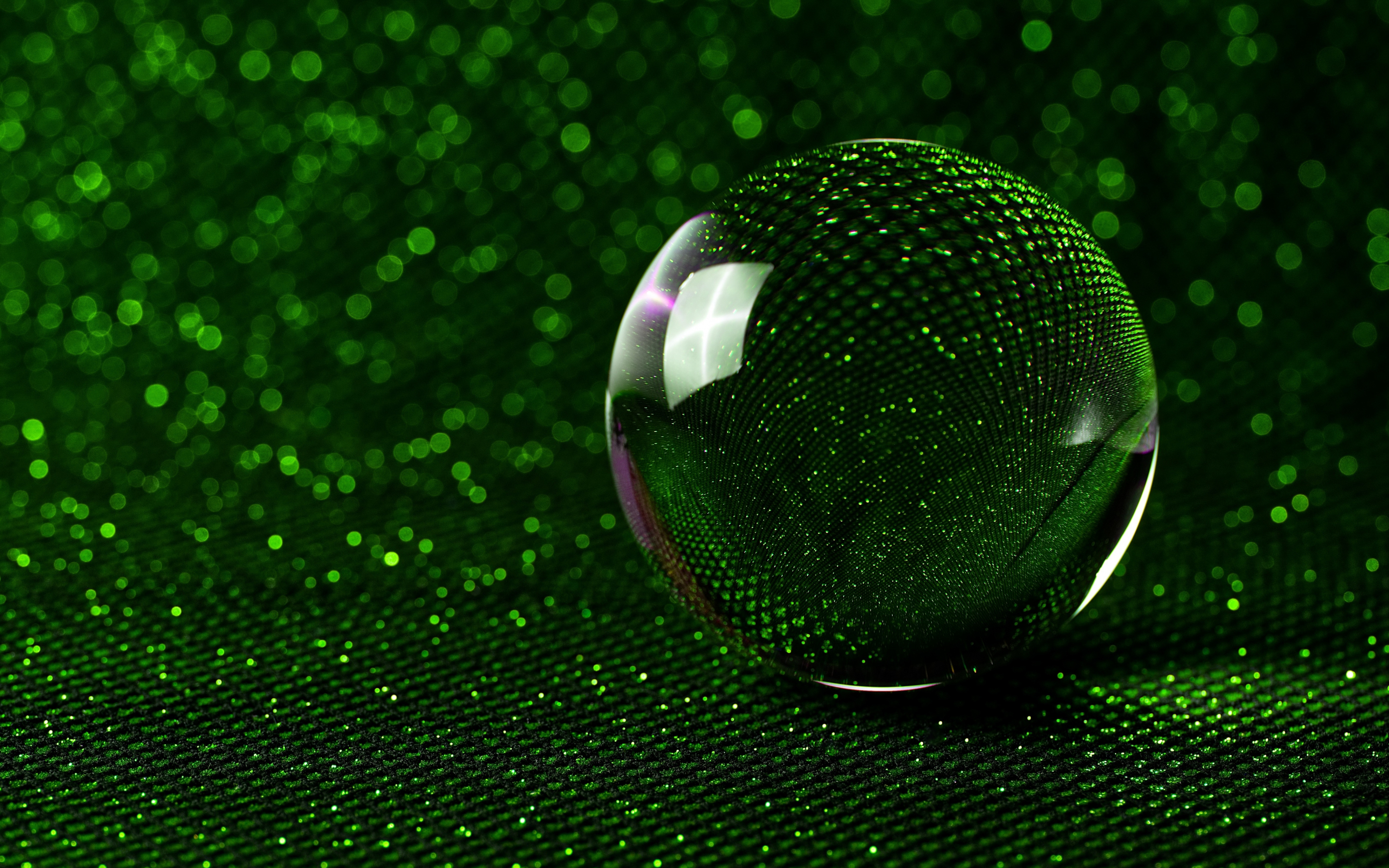 Sphere, 3D, glass ball, green glitter, 2880x1800 wallpaper