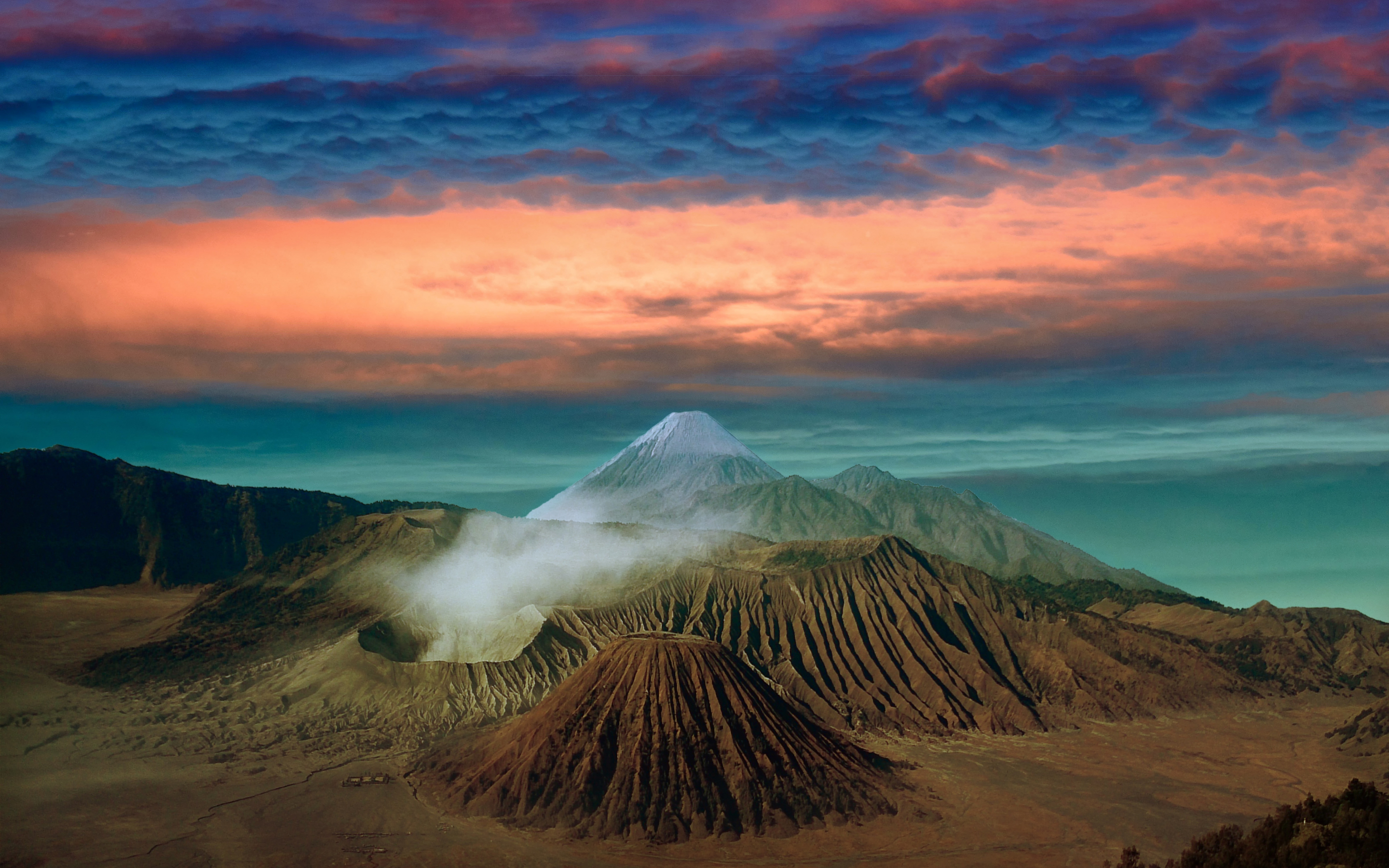 Volcano, mountains, Landscape, clouds, sunset, 2880x1800 wallpaper