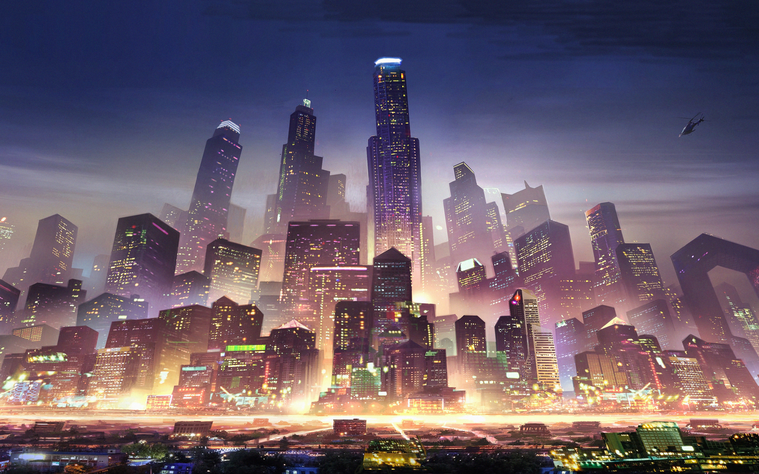 Metropolis, cityscape, buildings, futuristic, art, 2880x1800 wallpaper