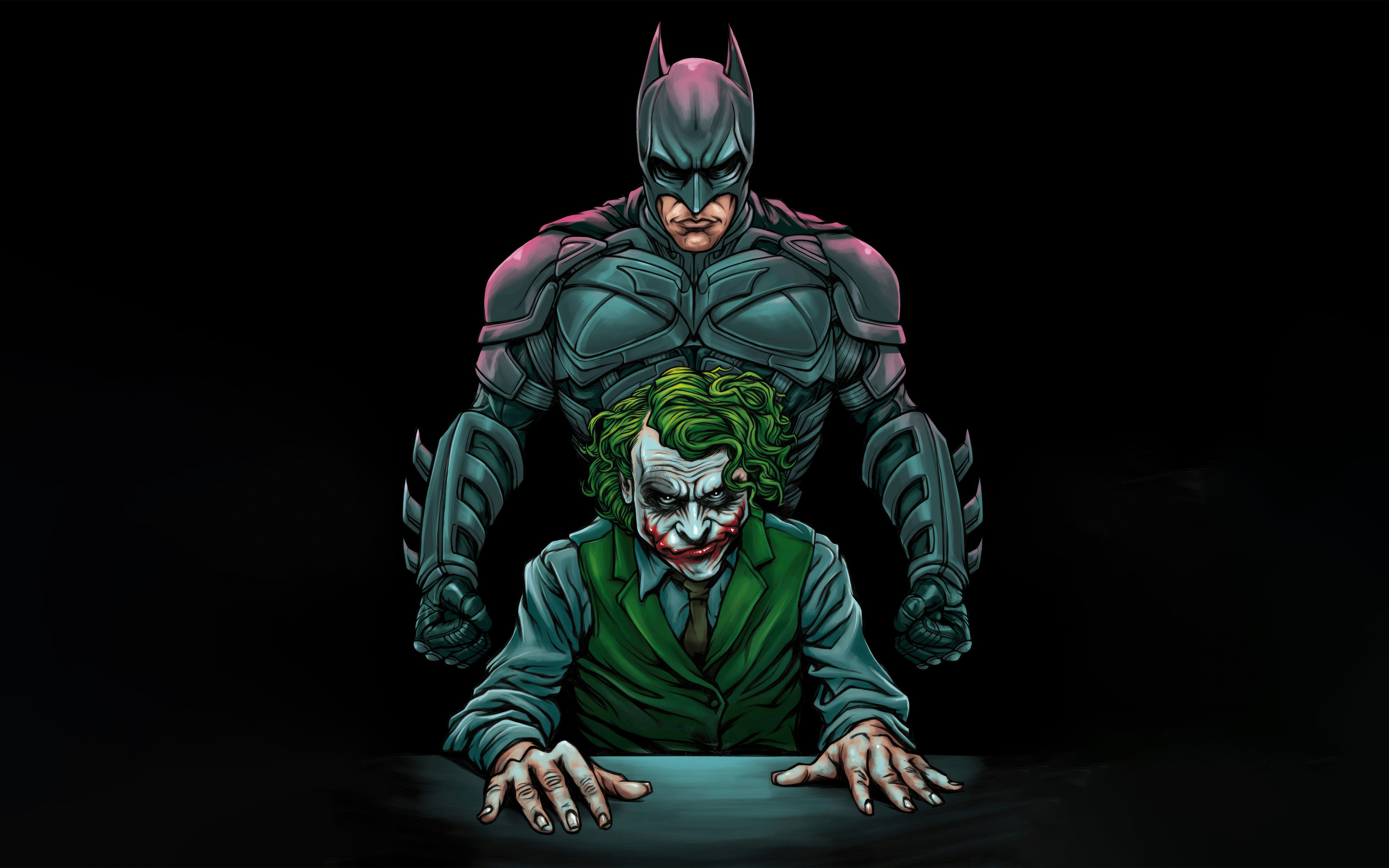 Batman vs Joker, interrogation, art, 2880x1800 wallpaper