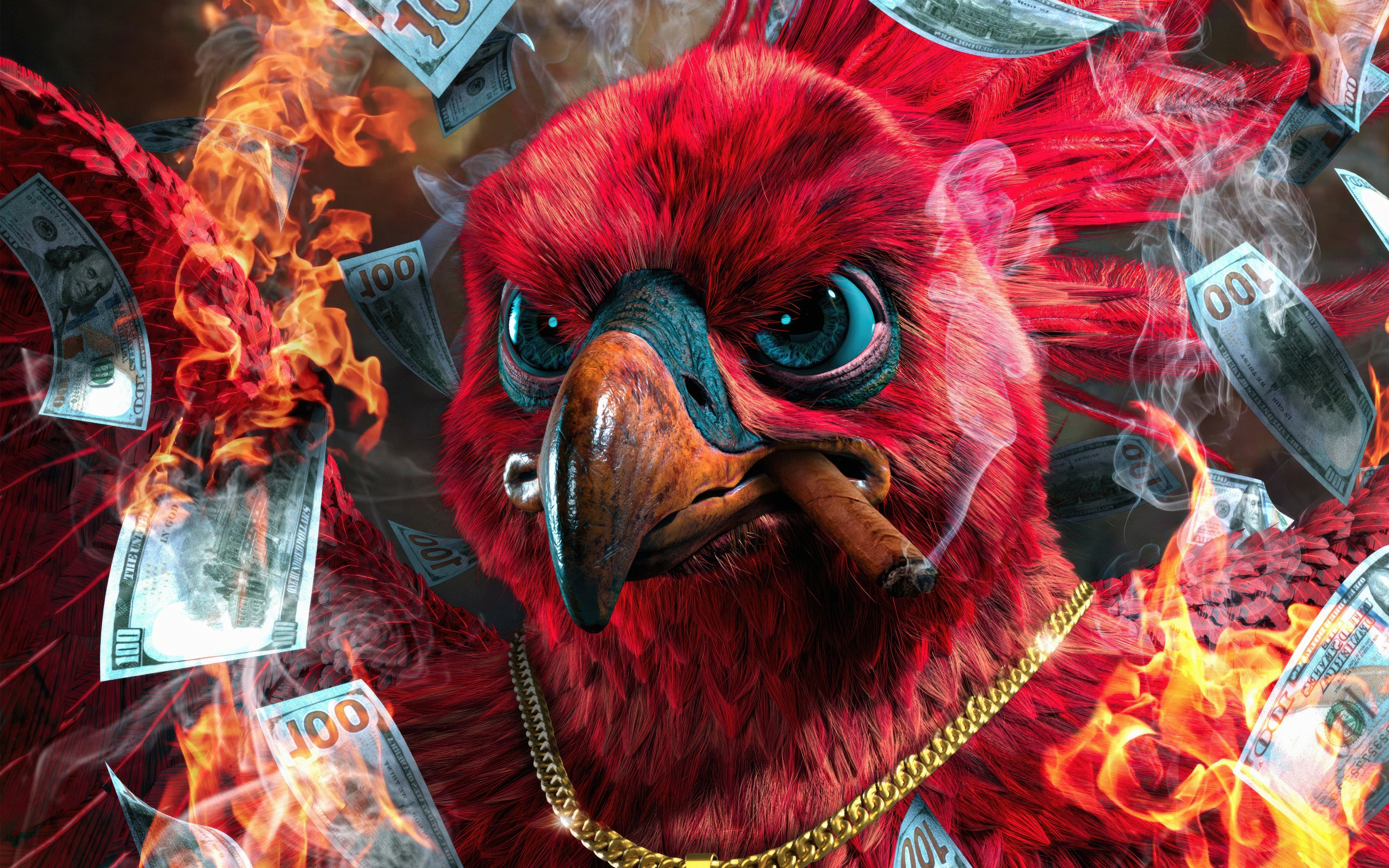Crazy Phoenix, red bird, muzzle, 2880x1800 wallpaper