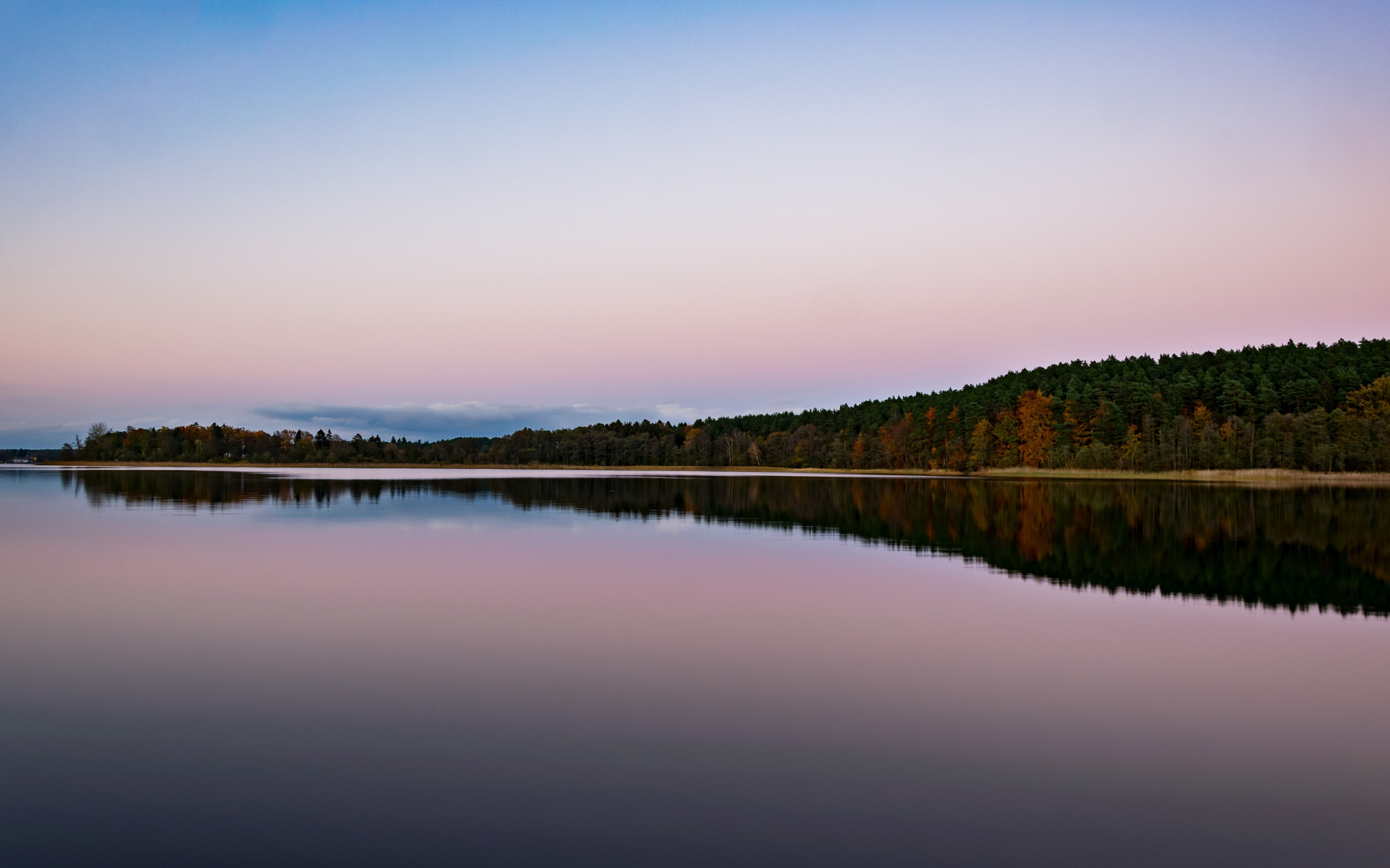 Lake, reflections, autumn, dawn, nature, 2880x1800 wallpaper