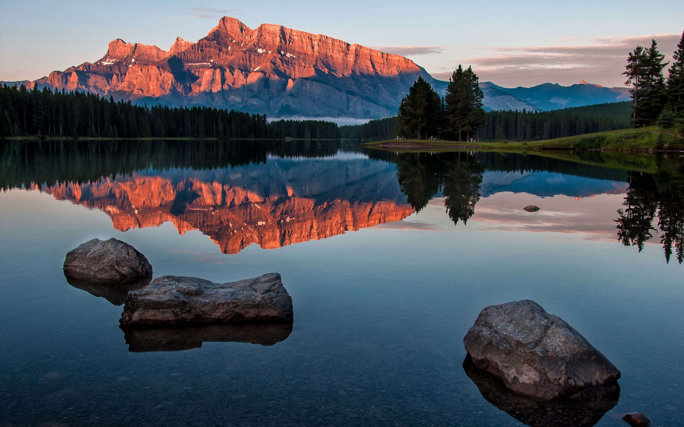 Banff national park, lake, nature, rocks, reflections, 2880x1800 wallpaper