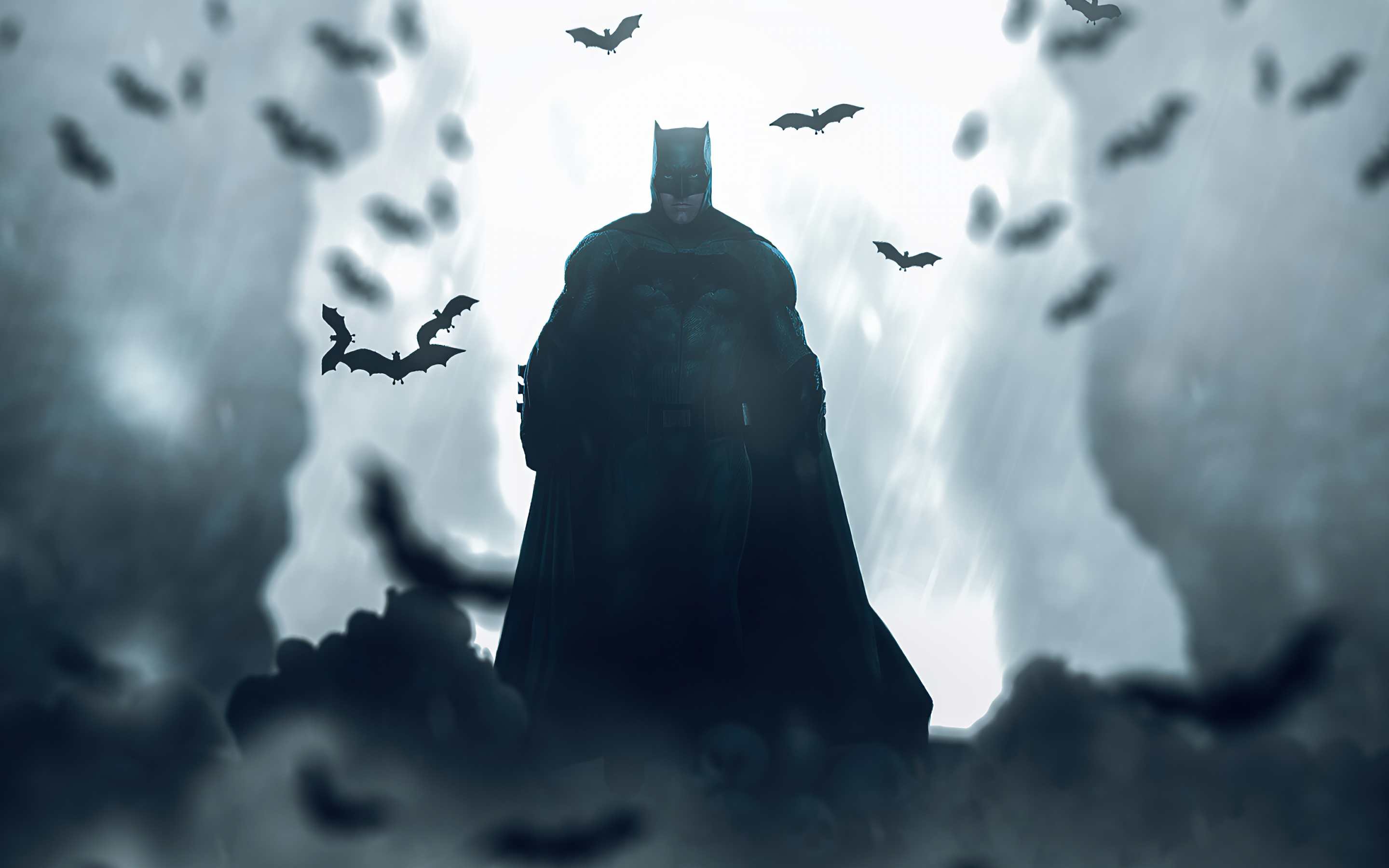 Batman, bat-cave, bats, silhouette, 2880x1800 wallpaper