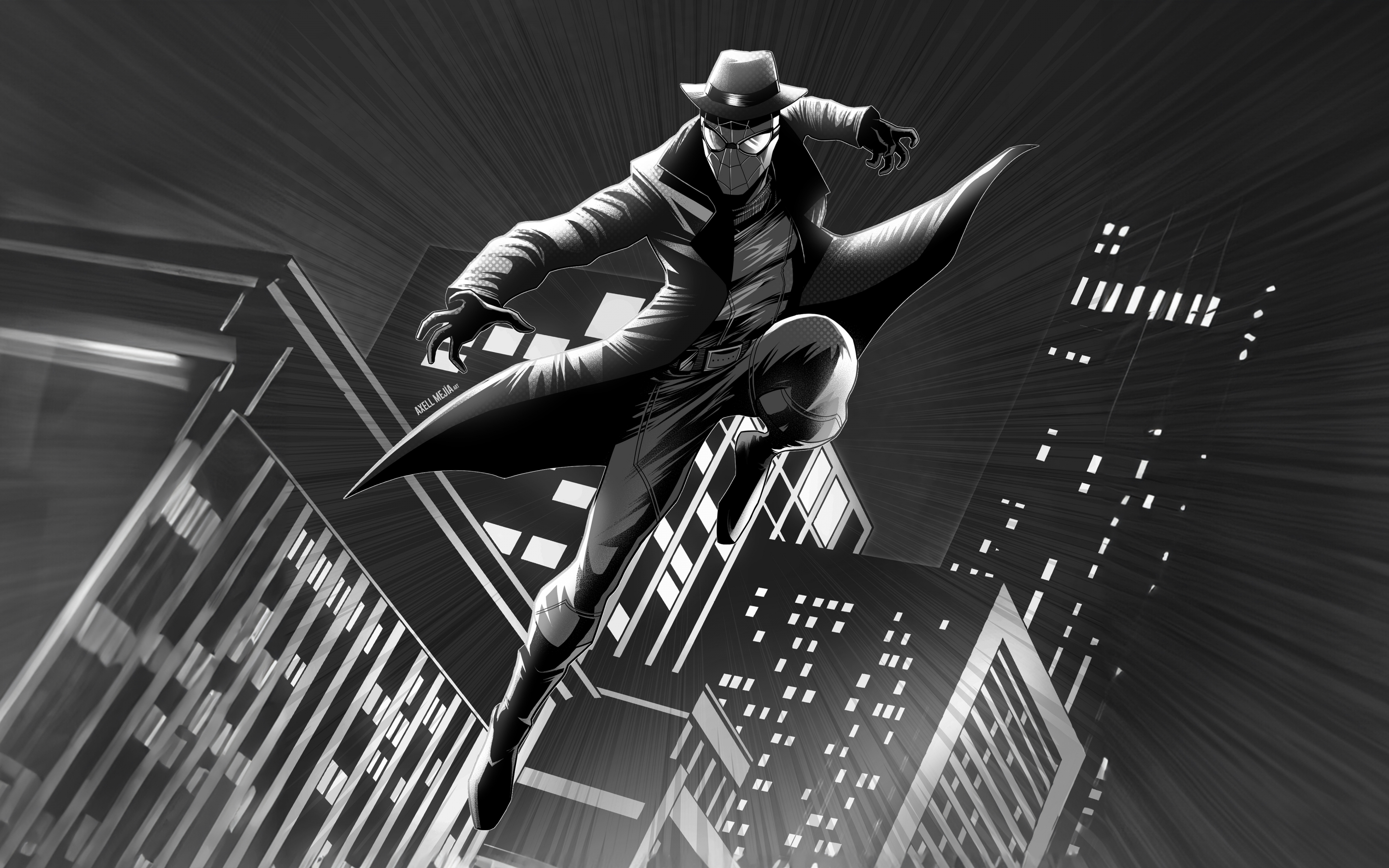 Shadows of justice, Spider-man noir, BW, 2023, 2880x1800 wallpaper