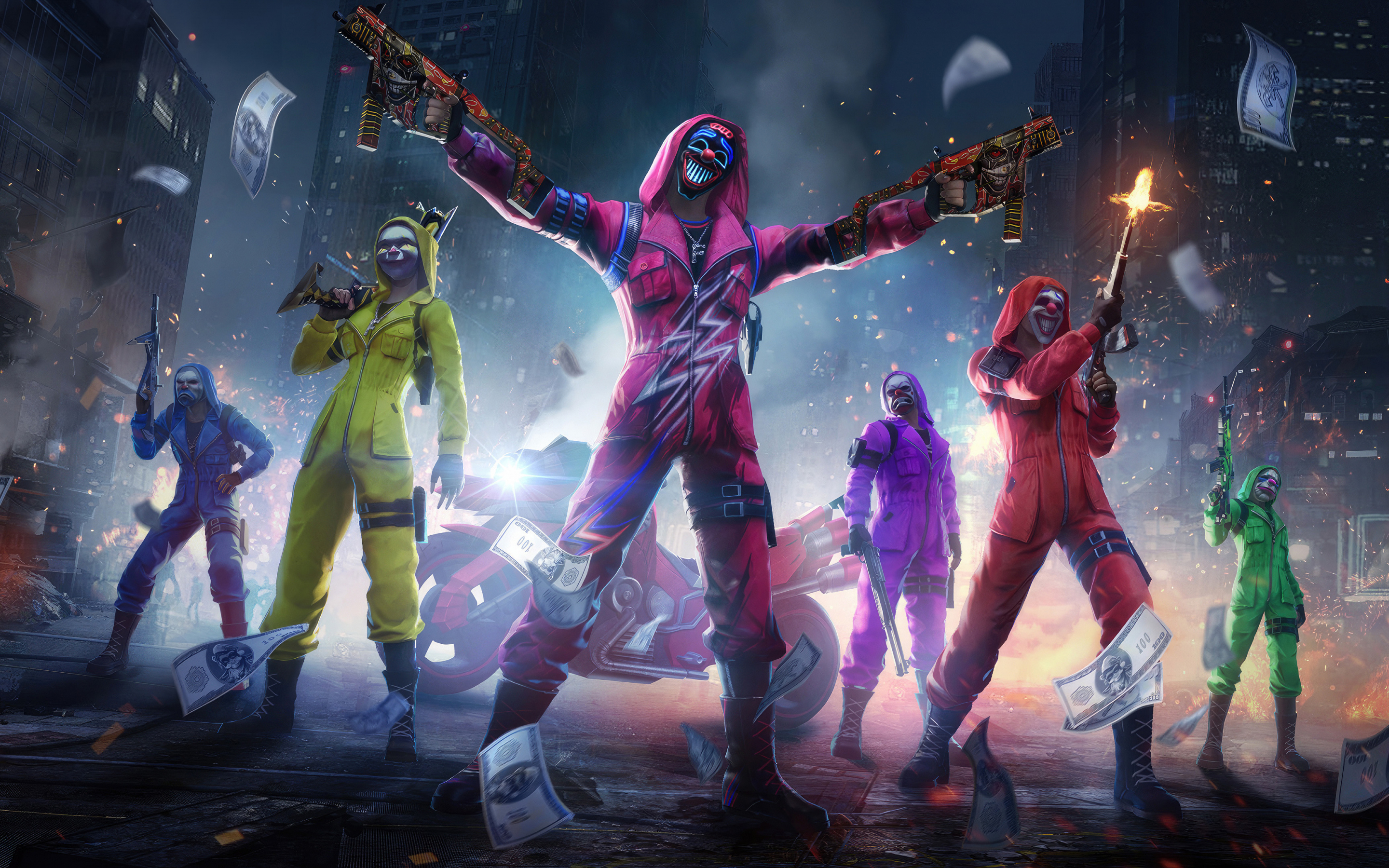 2023 Garena Free Fire, team in mask, video game, 2880x1800 wallpaper