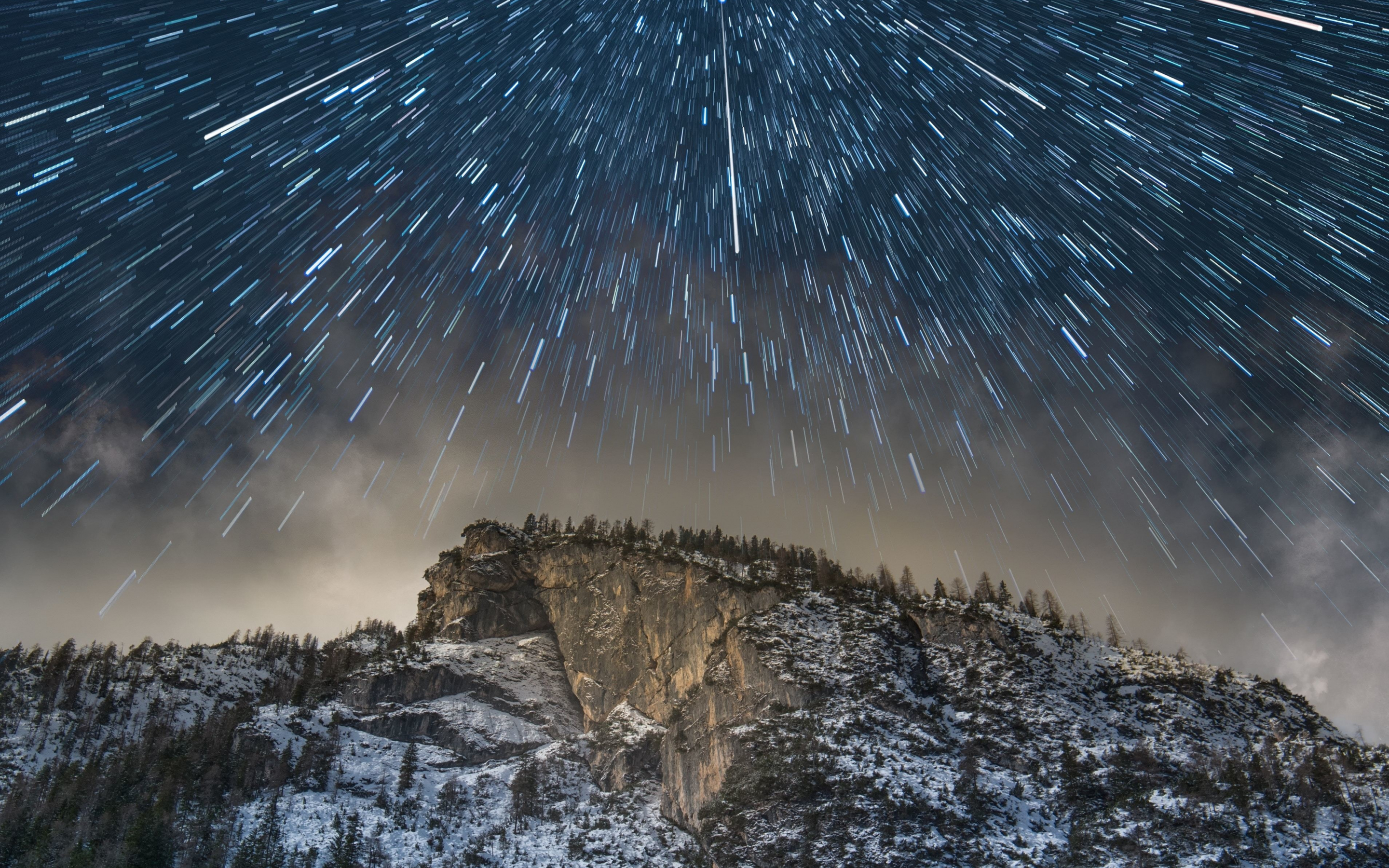 Dolomites, starry night, mountains, beautiful, 2880x1800 wallpaper