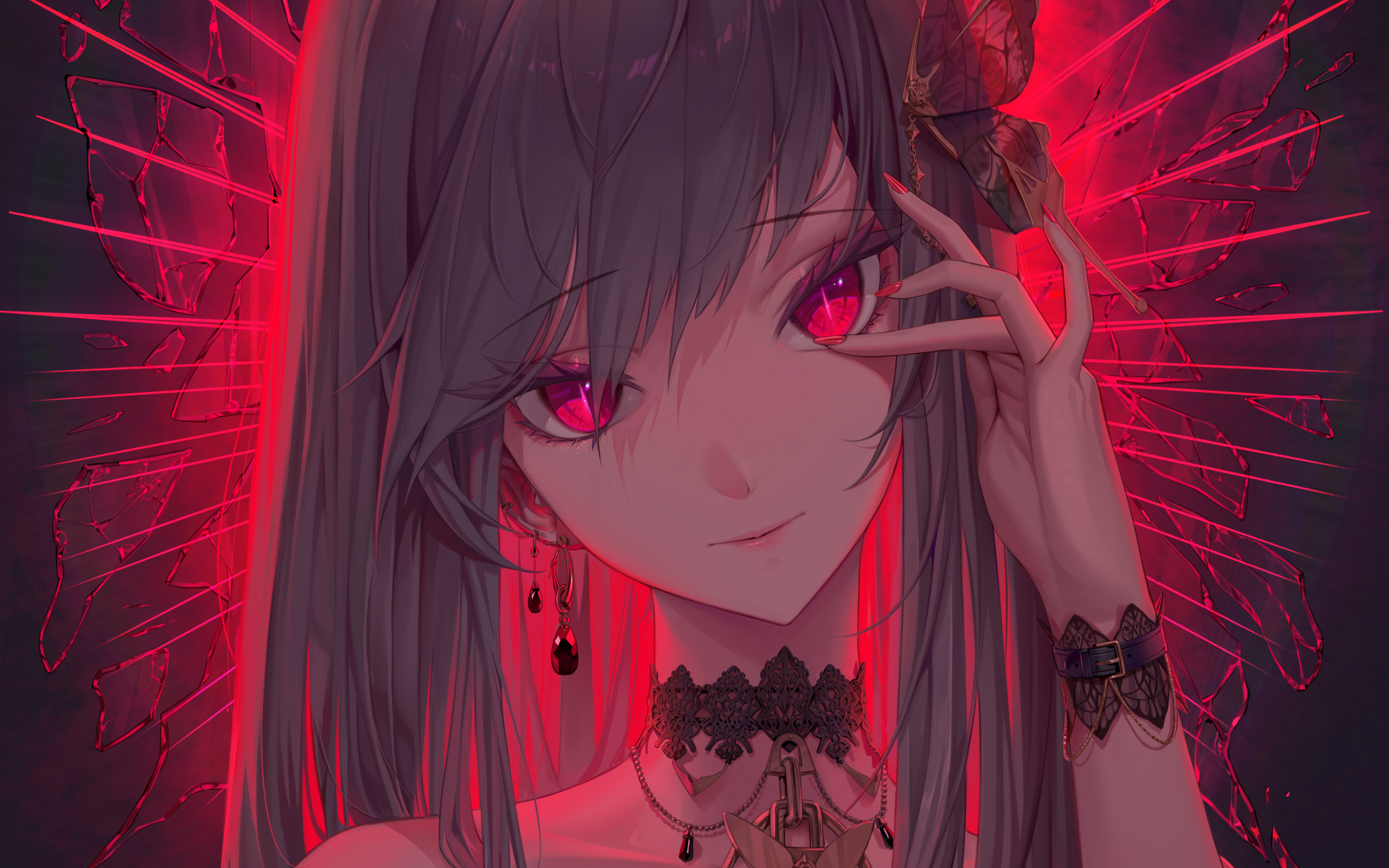 Fairly anime girl, fantasy, red-eyes, original, 2880x1800 wallpaper
