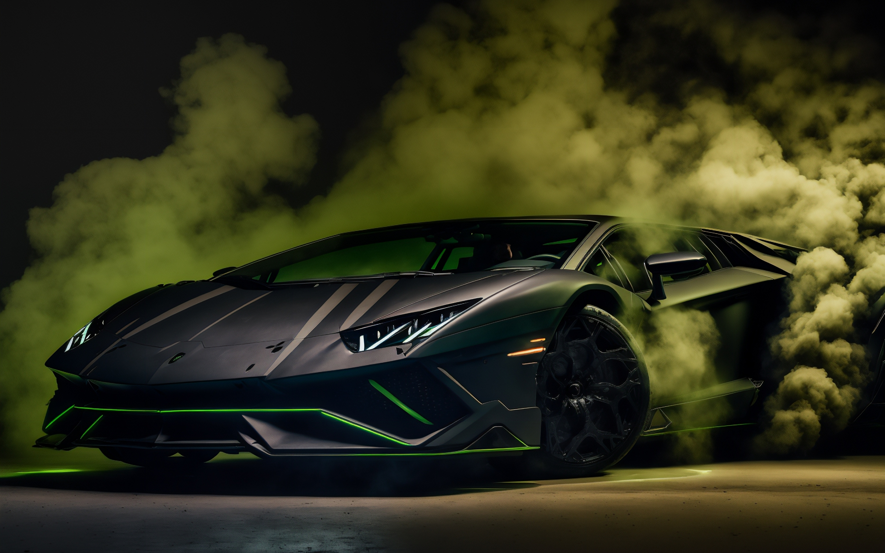 Lamborghini and smoke, sporcar art, 2880x1800 wallpaper