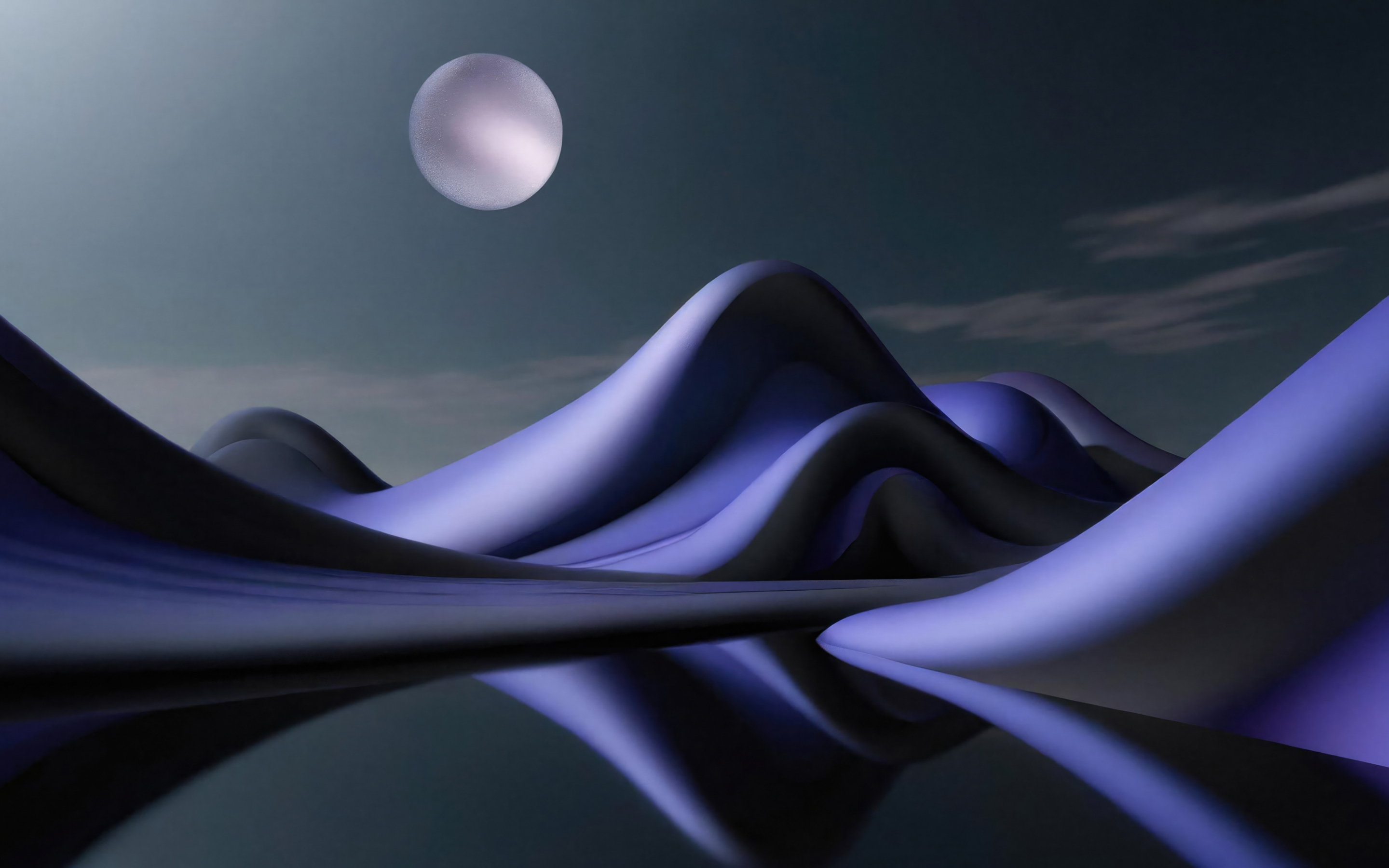 Abstract, mountain and moon, fluid world, art, 2880x1800 wallpaper