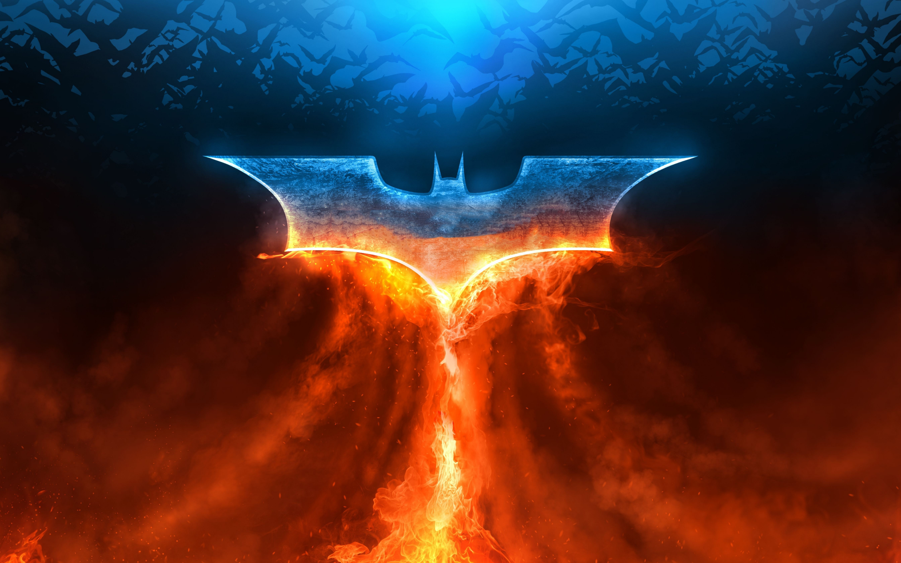 Batman, fire, rise of superhero, logo, 2880x1800 wallpaper