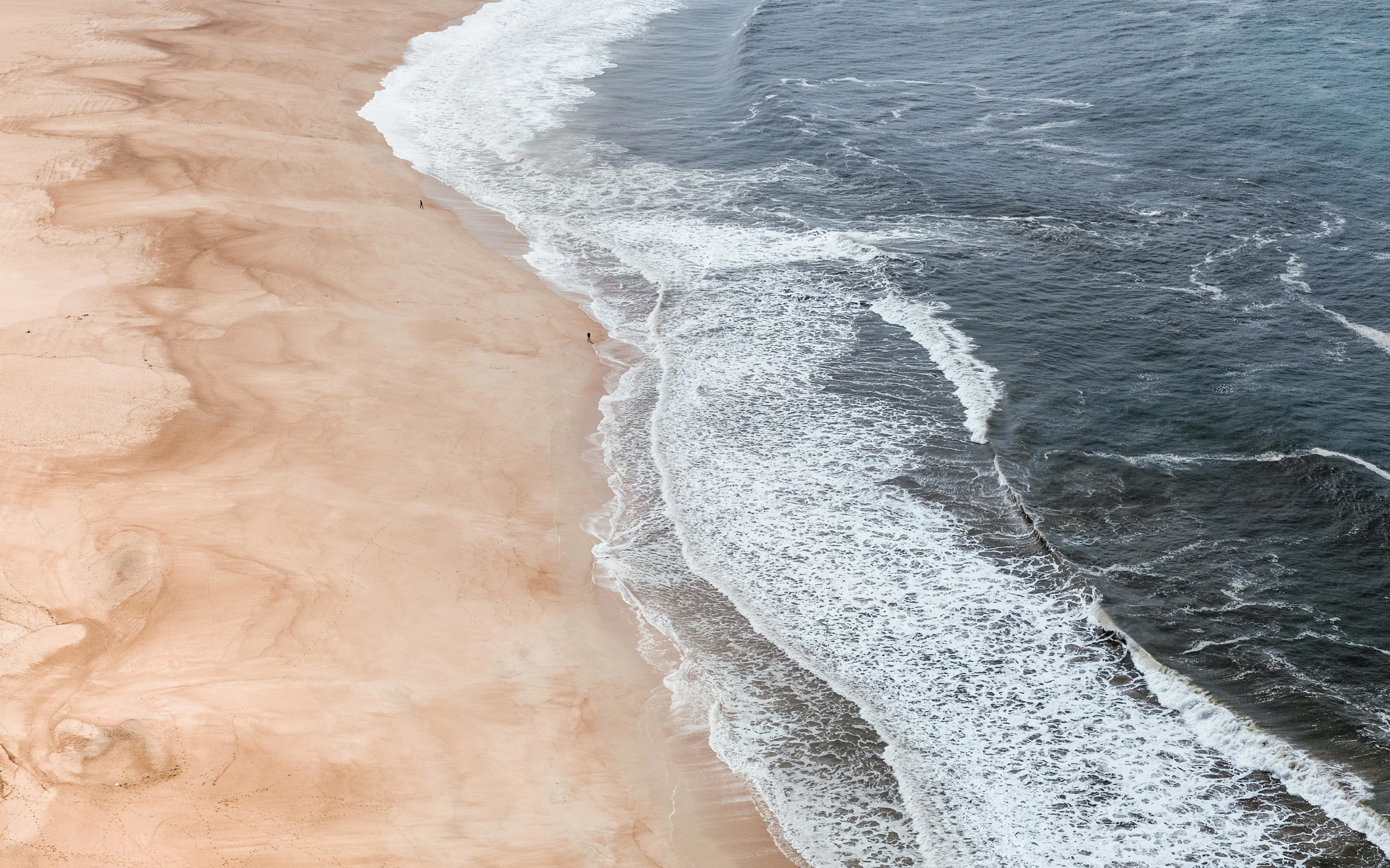 Sea waves, beach, sea, aerial view, 2880x1800 wallpaper