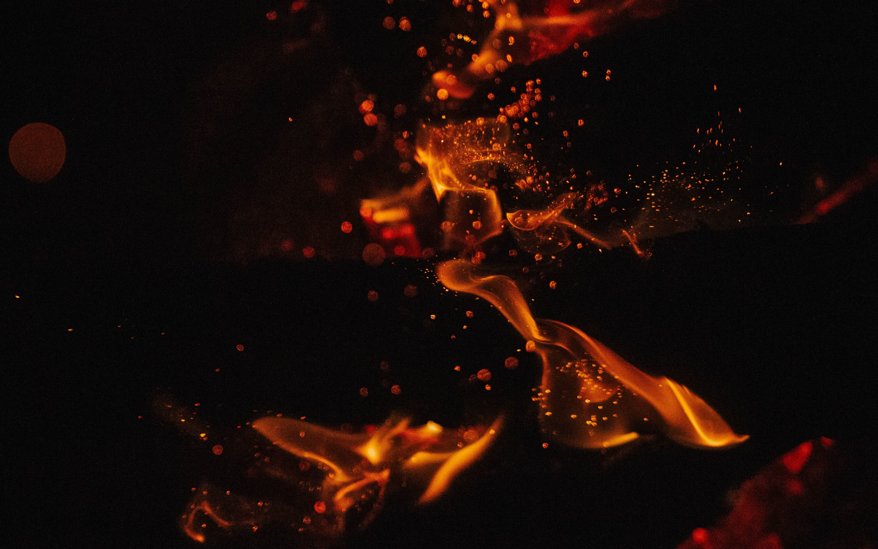 Dark, fire, orange flames, 2880x1800 wallpaper