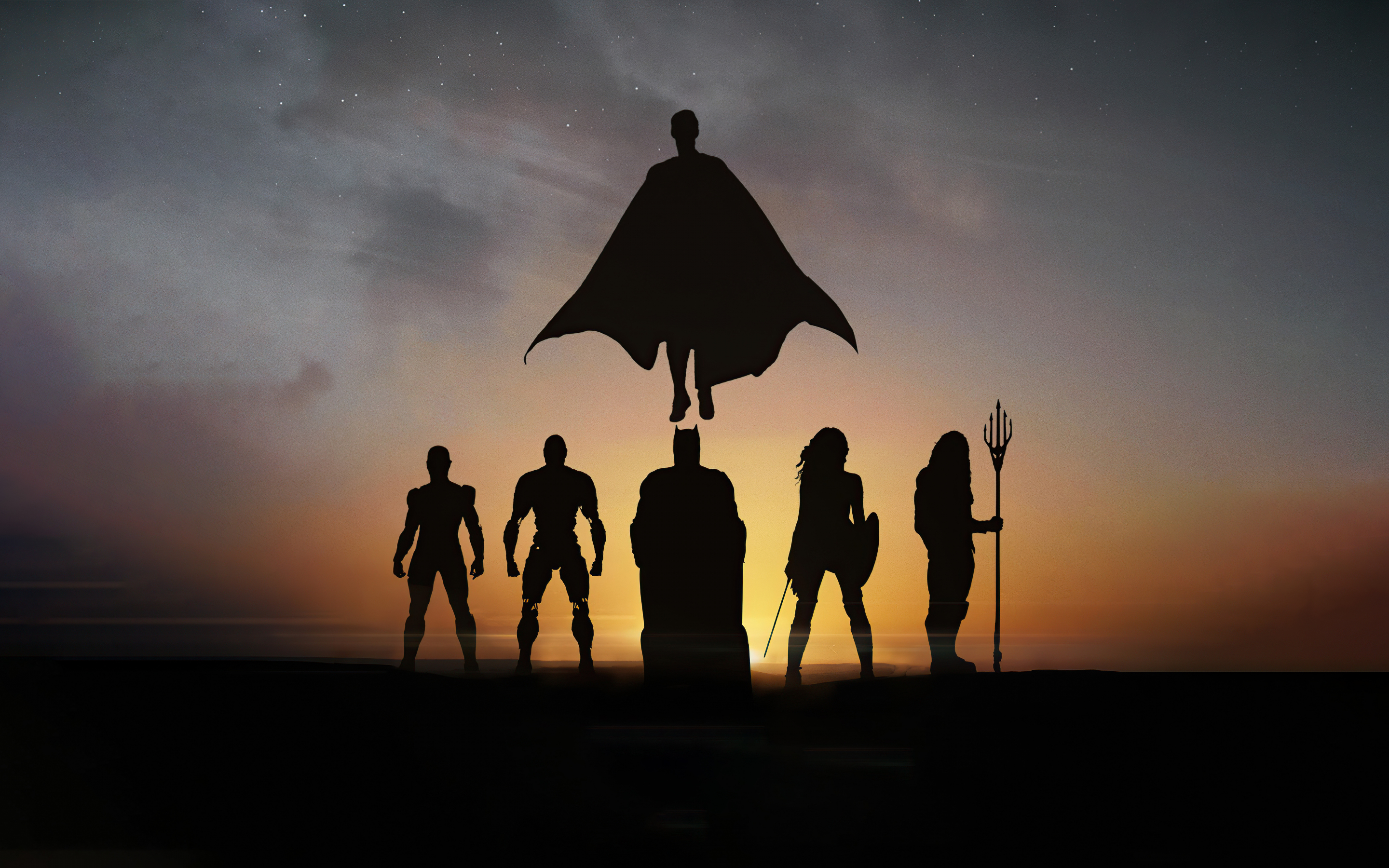 DC Heroes, Justice League, silhouette, movie poster, 2021, 2880x1800 wallpaper