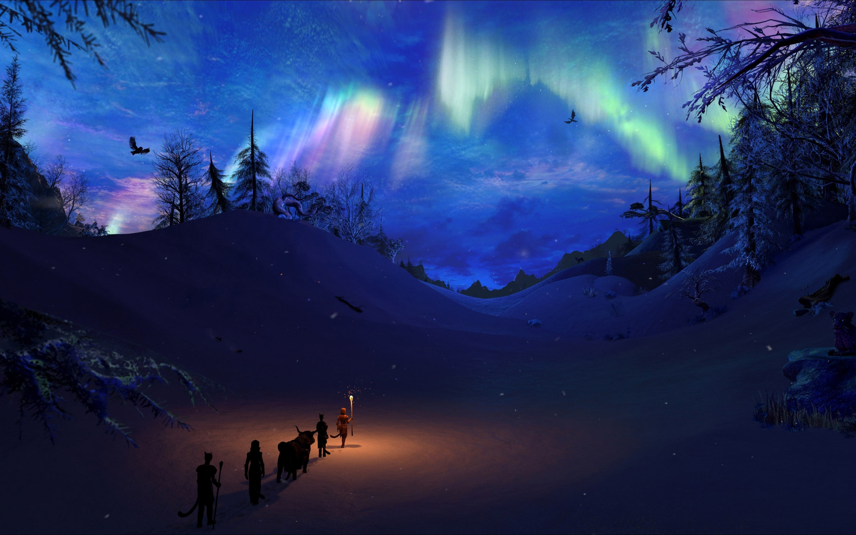 Northern Lights, landscape, The Elder Scrolls V: Skyrim, 2880x1800 wallpaper