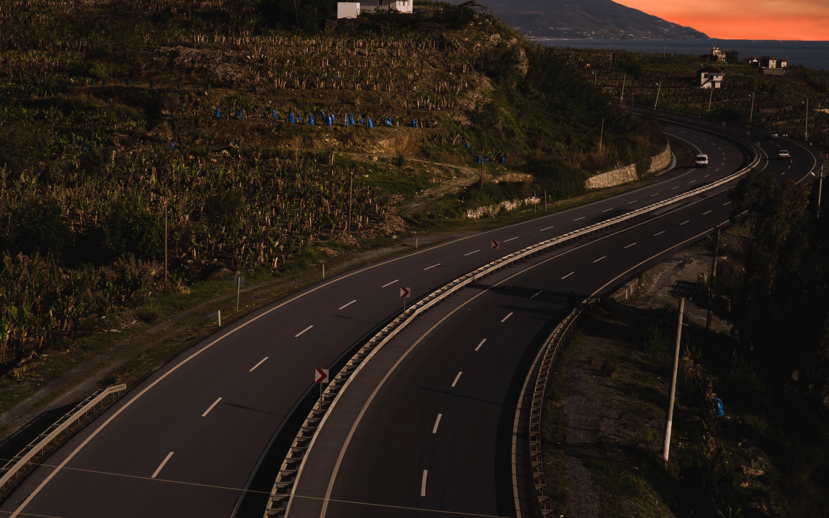 Highway, aerial view, curve, 2880x1800 wallpaper