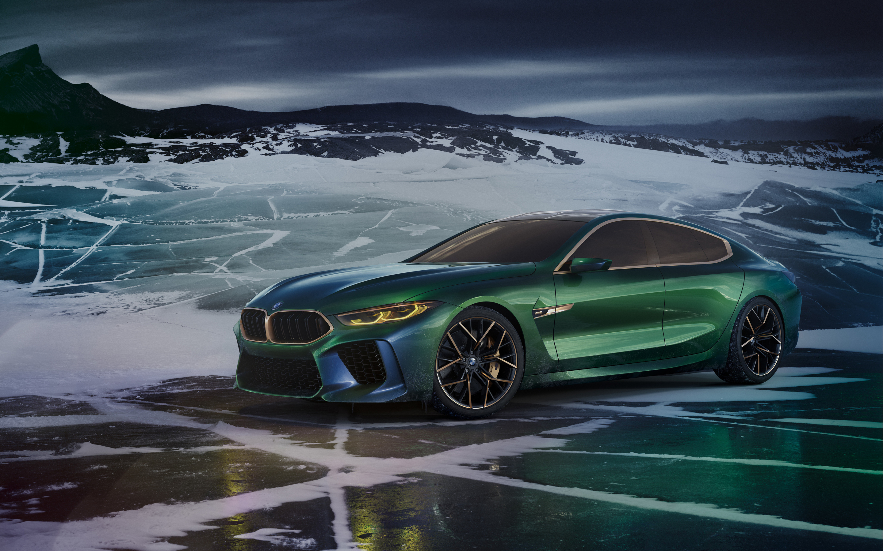 BMW concept M8 Gran coupe, outdoor, green luxury car, 2018, 2880x1800 wallpaper