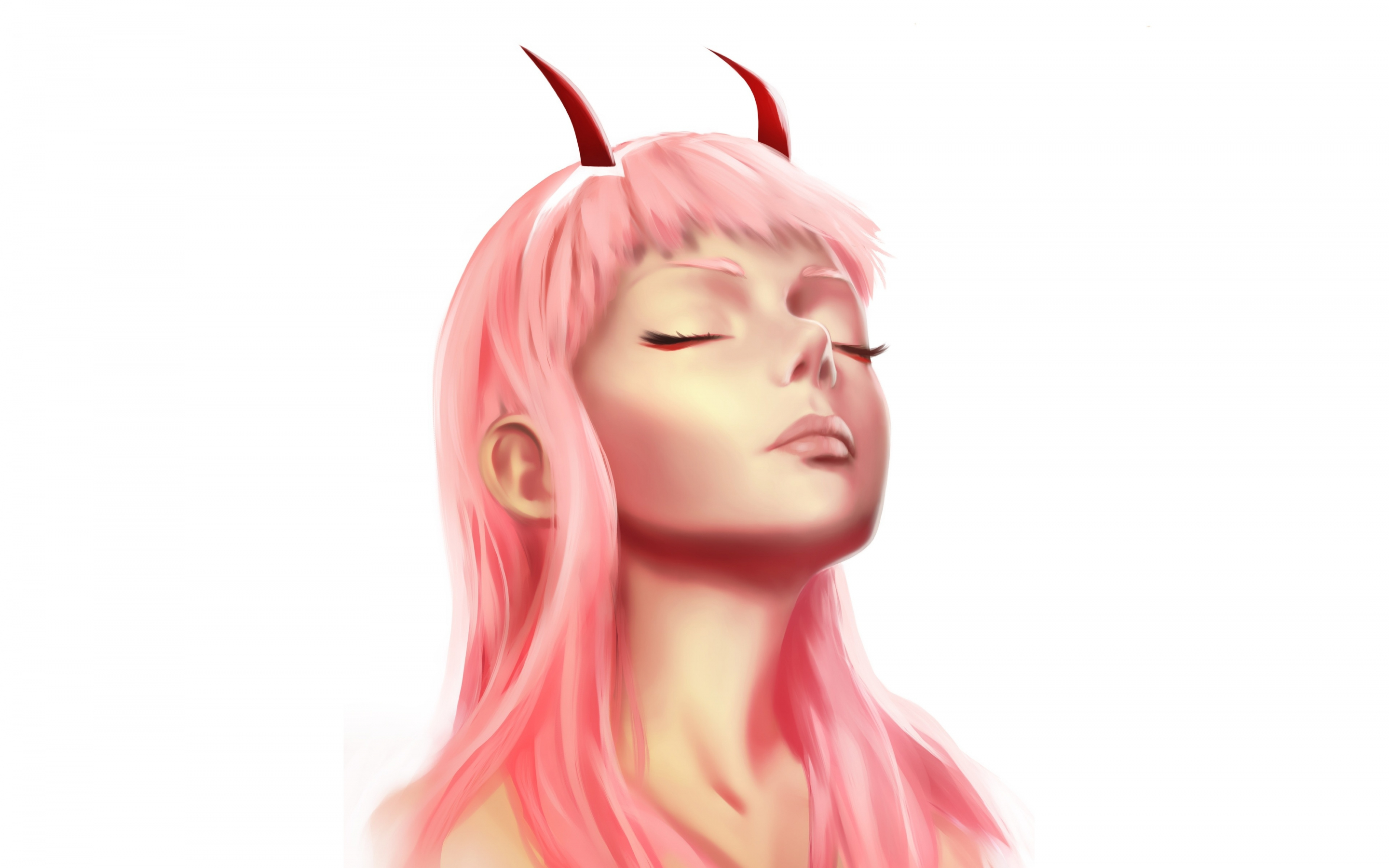 Zero two, pink hair, anime girl, fanart, 2880x1800 wallpaper
