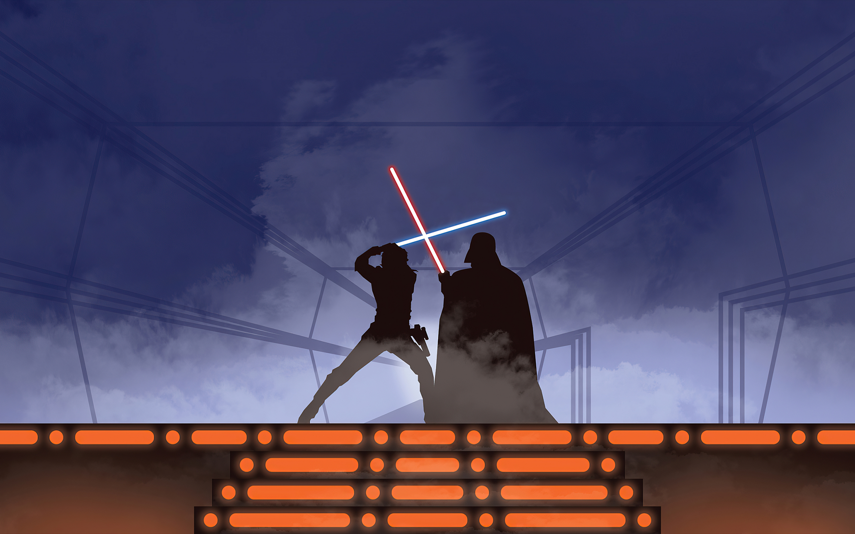 Star Wars: The Empire Strikes Back, fight, silhouette, 2880x1800 wallpaper