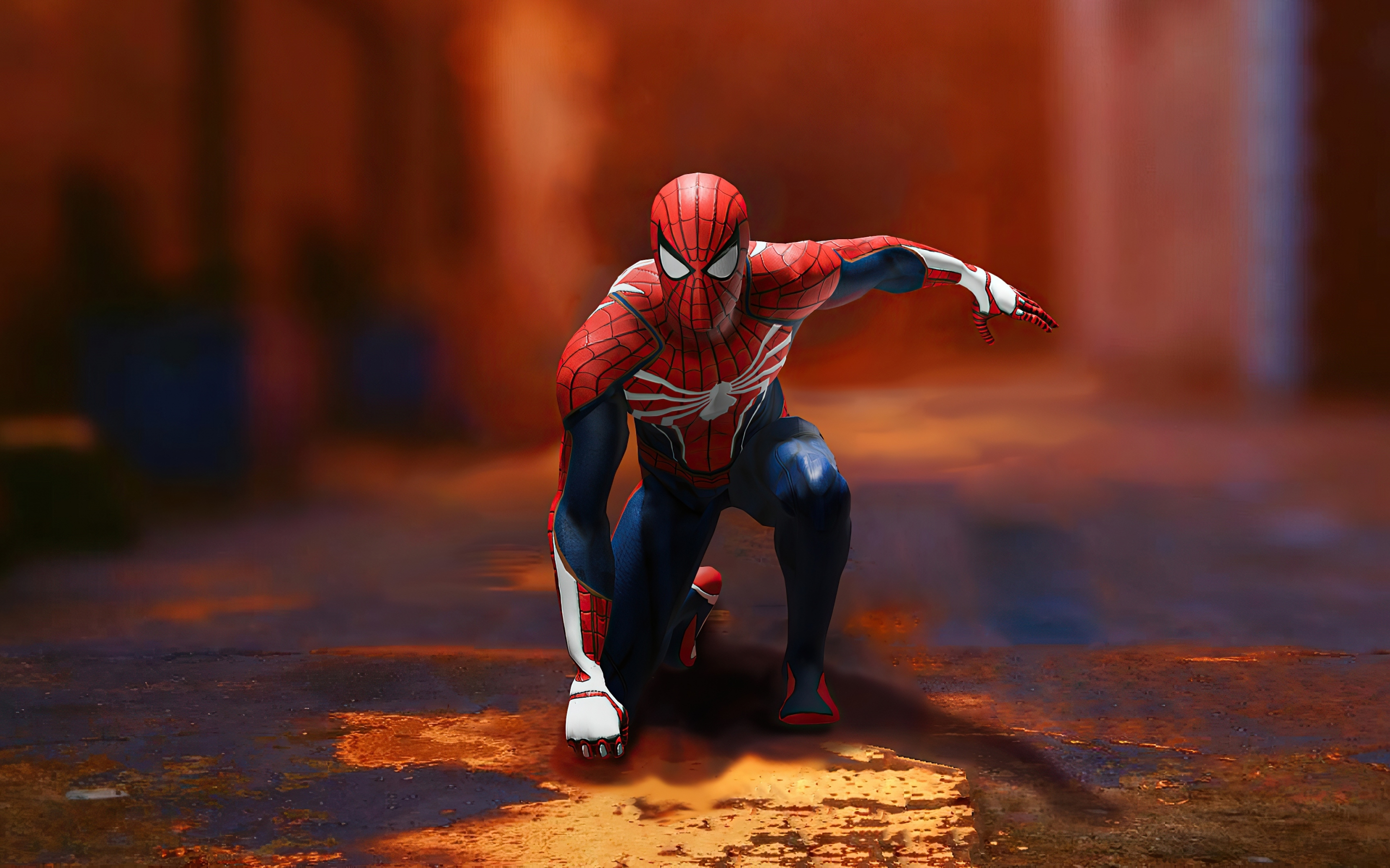 Spider-man, ready for jump, game art, 2880x1800 wallpaper