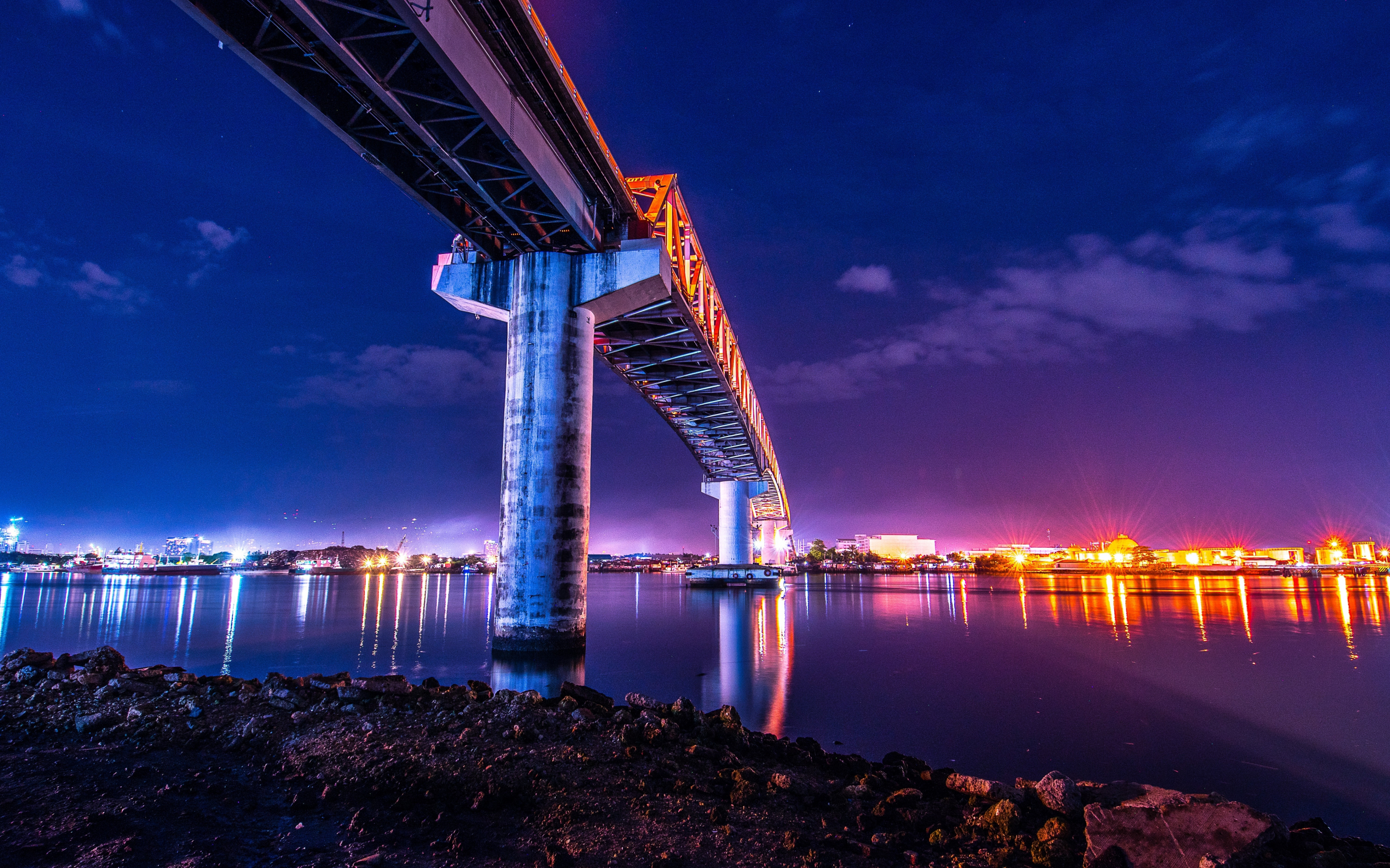 A bridge of Philippines, coast, night, 2880x1800 wallpaper