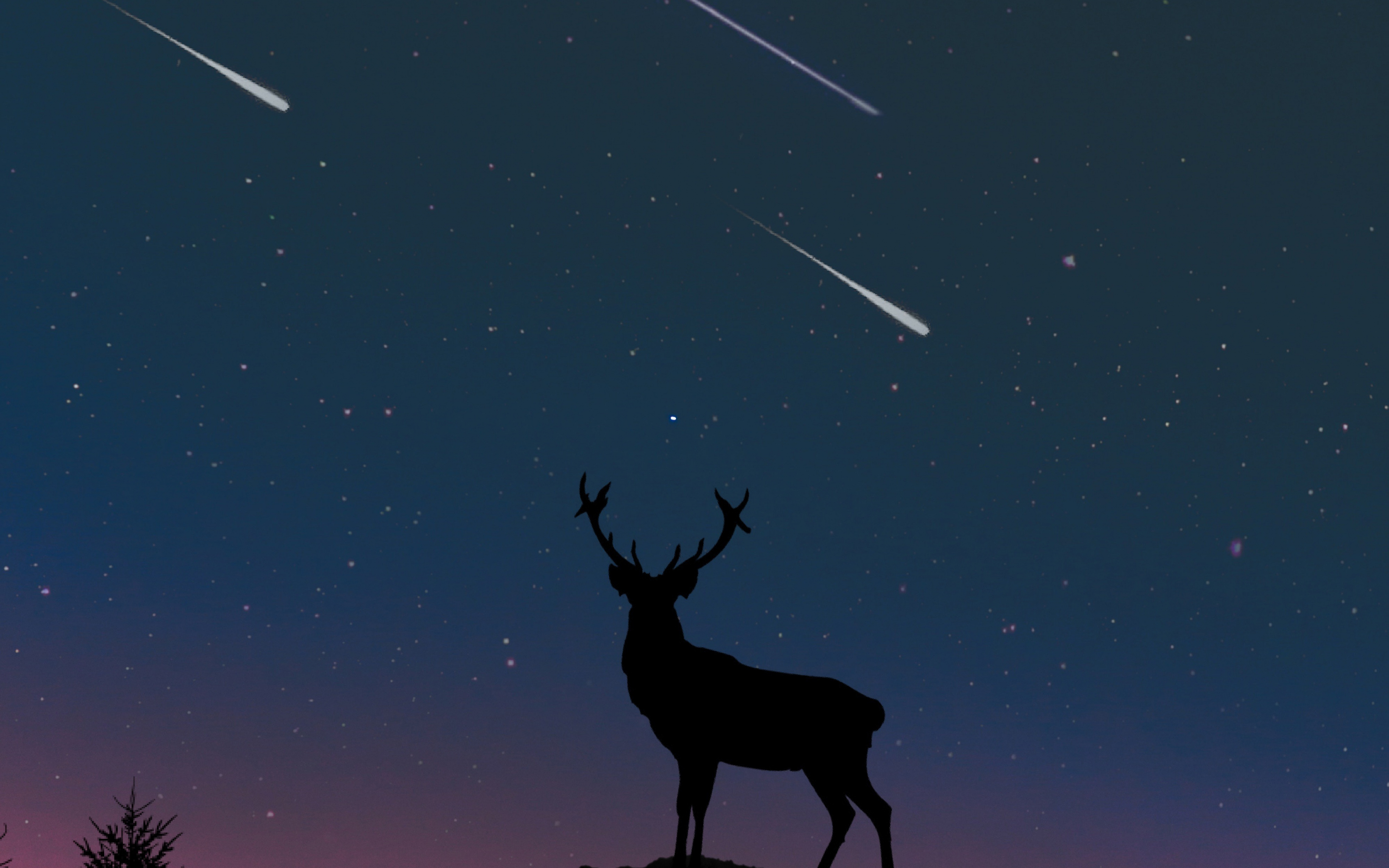 Deer, moon, night, artwork, 2880x1800 wallpaper