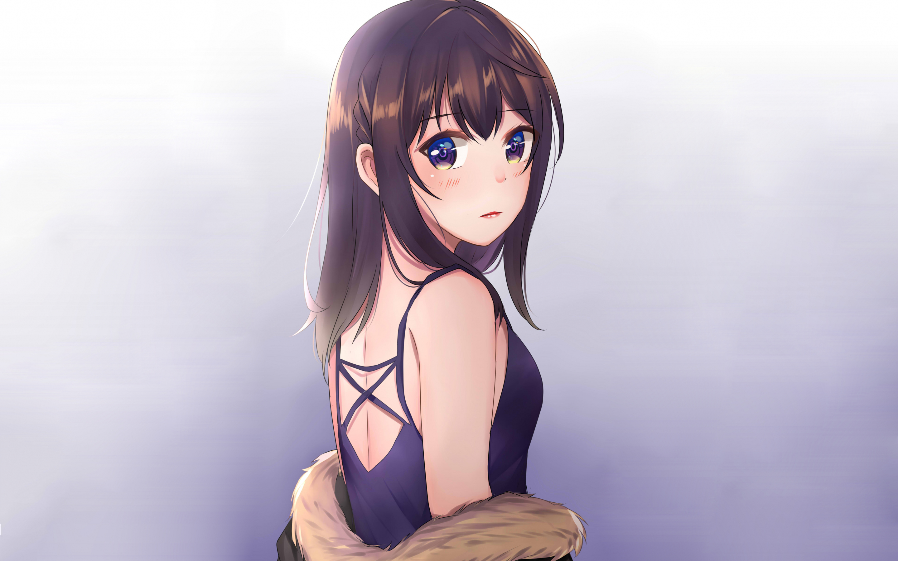 Original, anime girl, turning back, blue eyes, 2880x1800 wallpaper